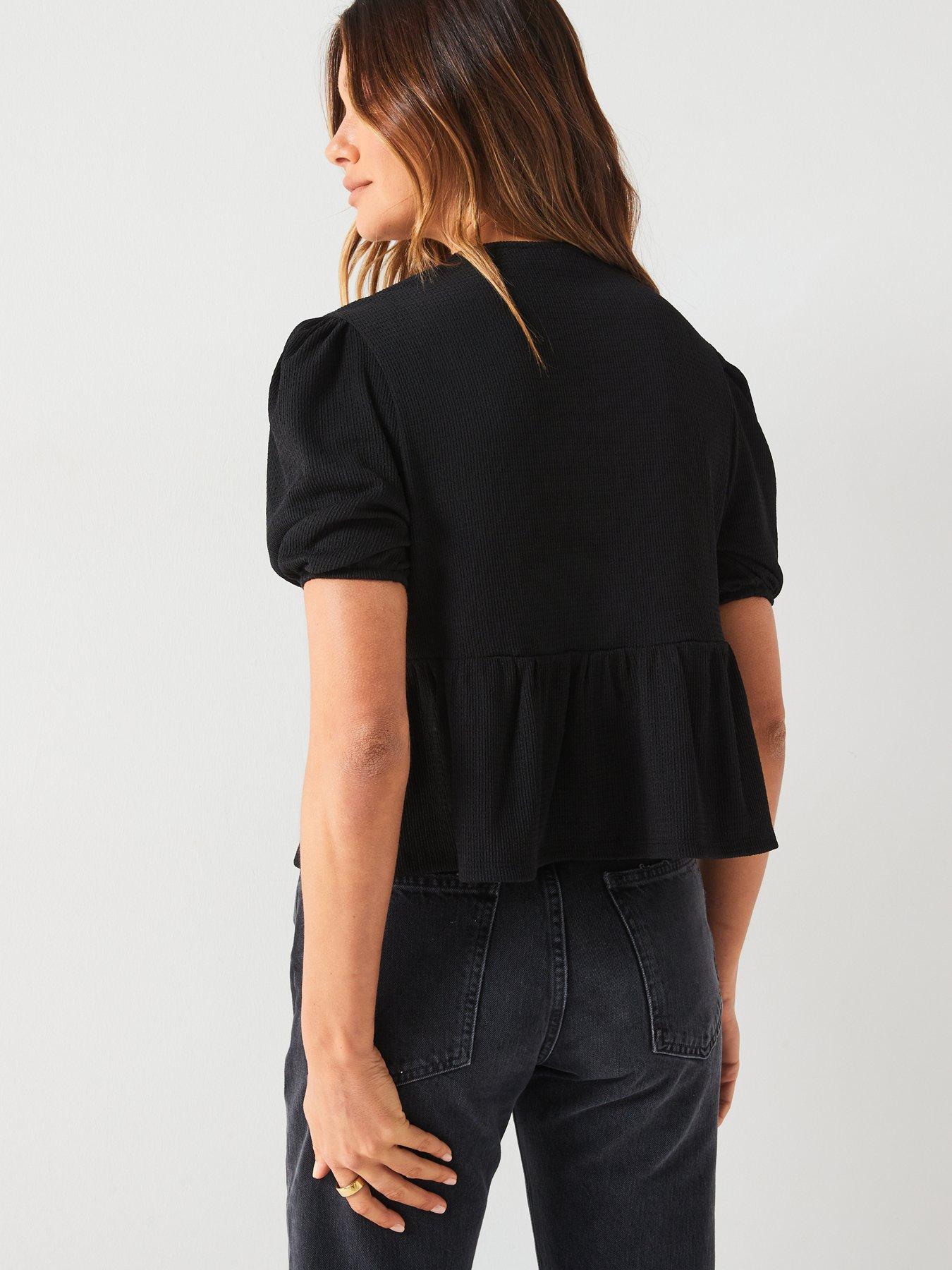 v-by-very-puff-sleeve-tie-detail-top-blackstillFront