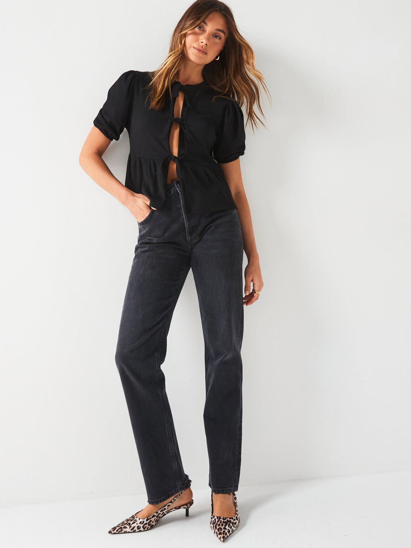 v-by-very-puff-sleeve-tie-detail-top-blackback