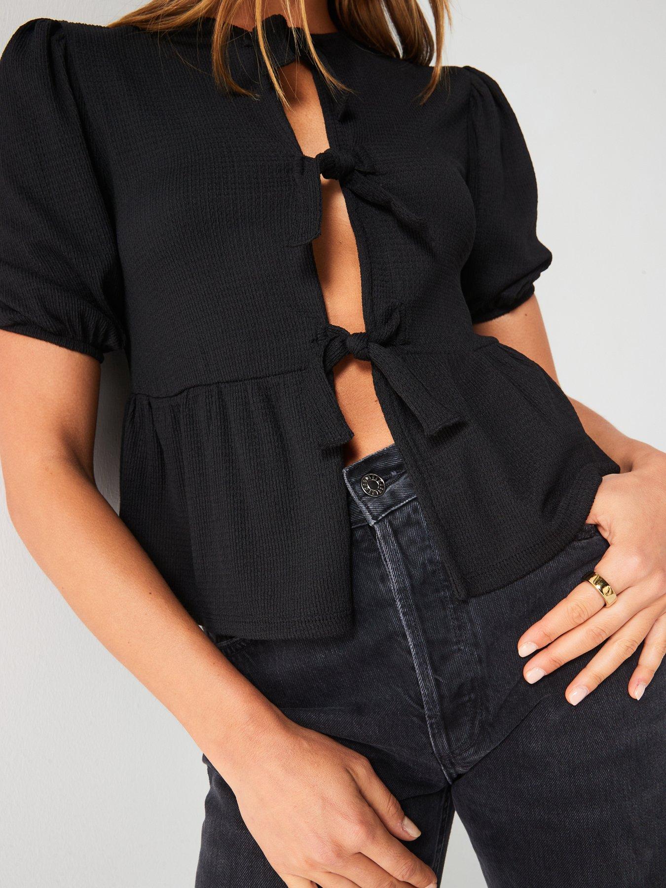 v-by-very-puff-sleeve-tie-detail-top-blackoutfit