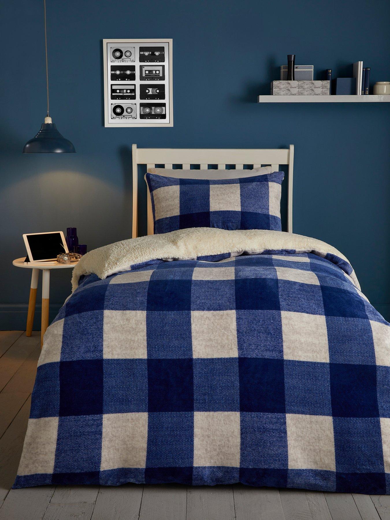 bedlam-bedlam-theo-check-plush-duvet-set-blue