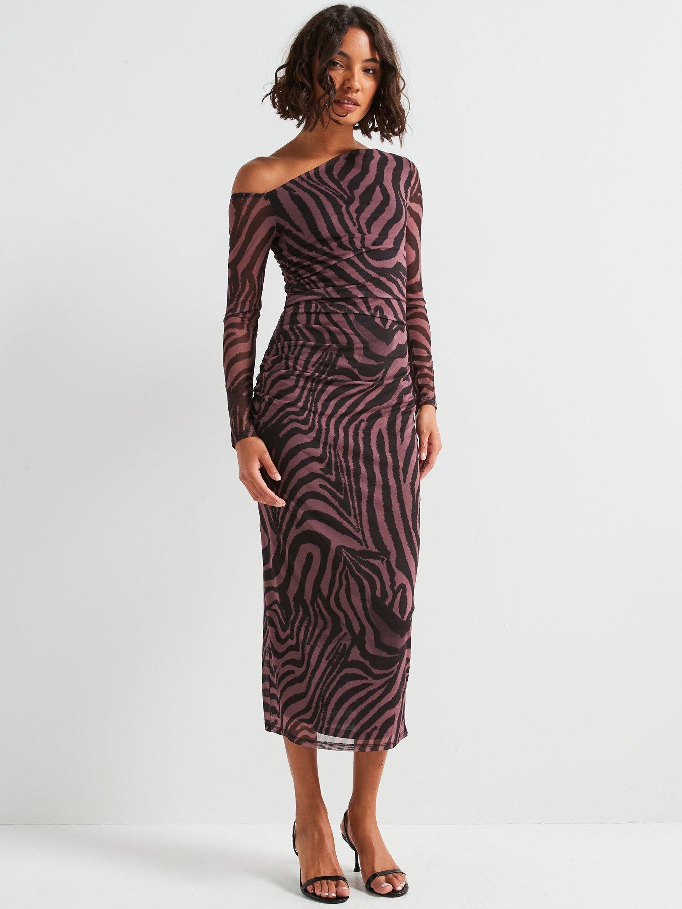 v-by-very-off-the-shoulder-mesh-dress-printfront