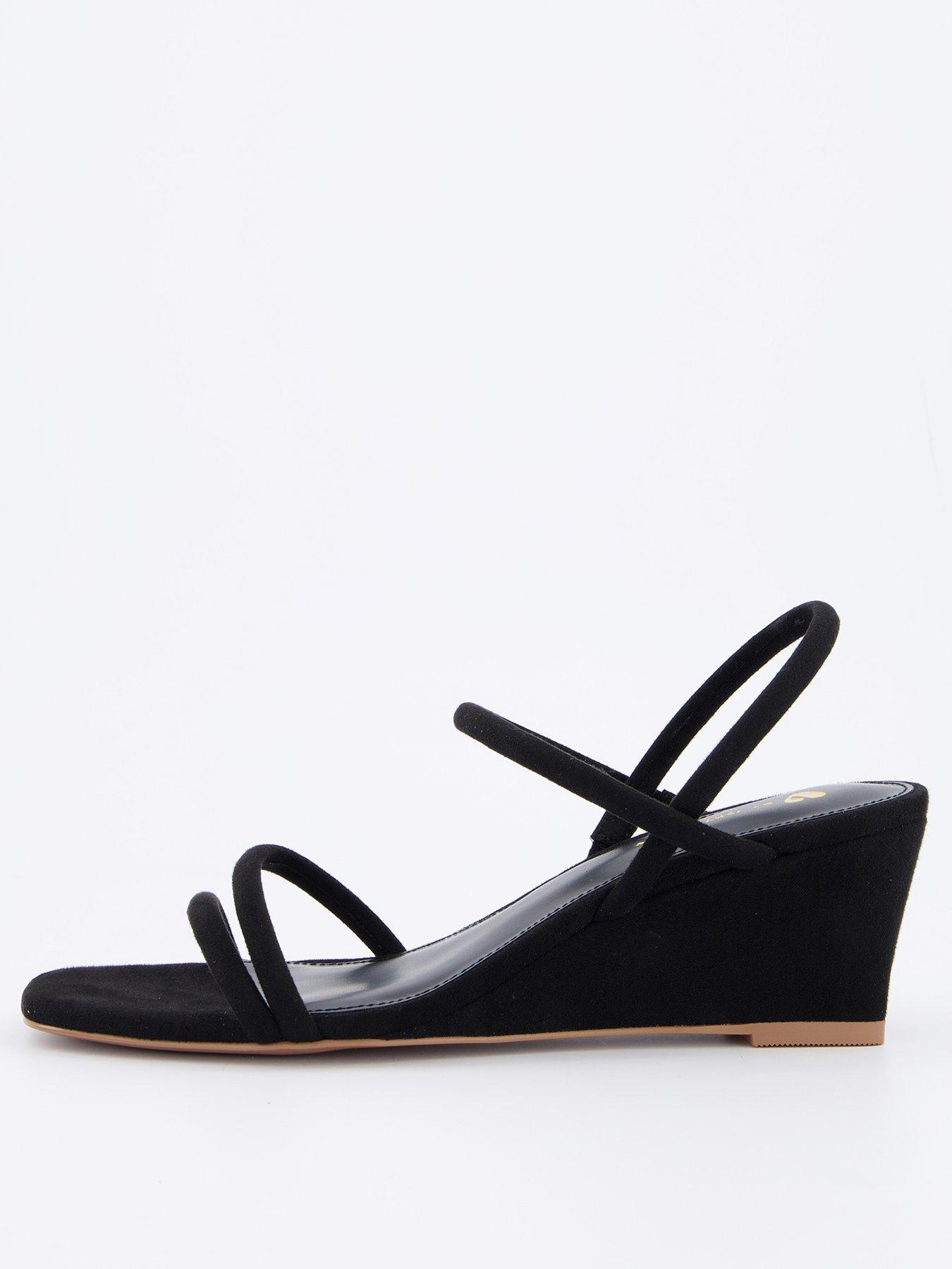 Image 1 of 7 of V by Very Midi Wedge Strappy Sandals - Black