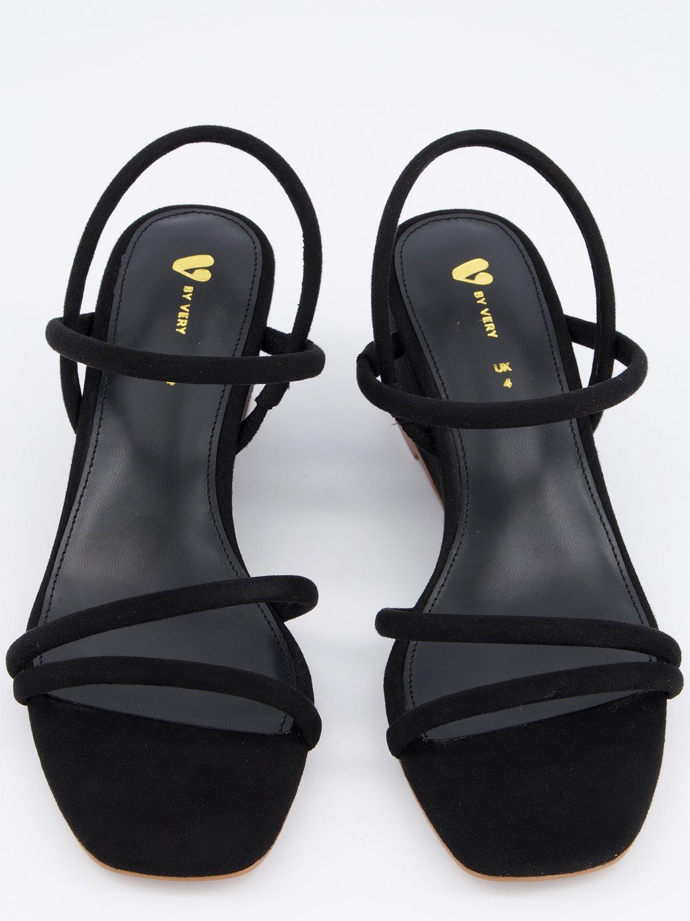 Image 3 of 7 of V by Very Midi Wedge Strappy Sandals - Black
