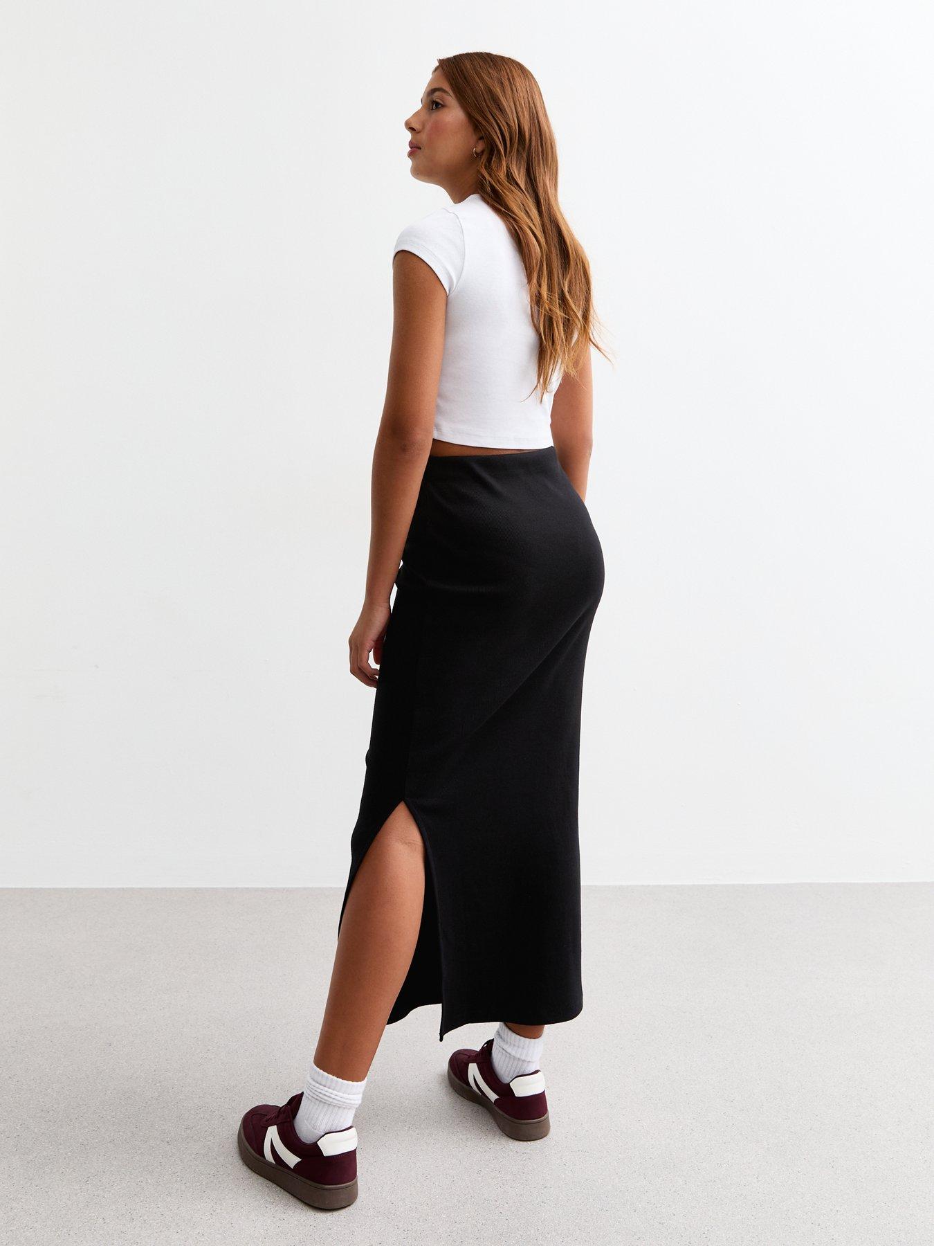 new-look-915-girls-black-ribbed-split-hem-maxi-skirtstillFront