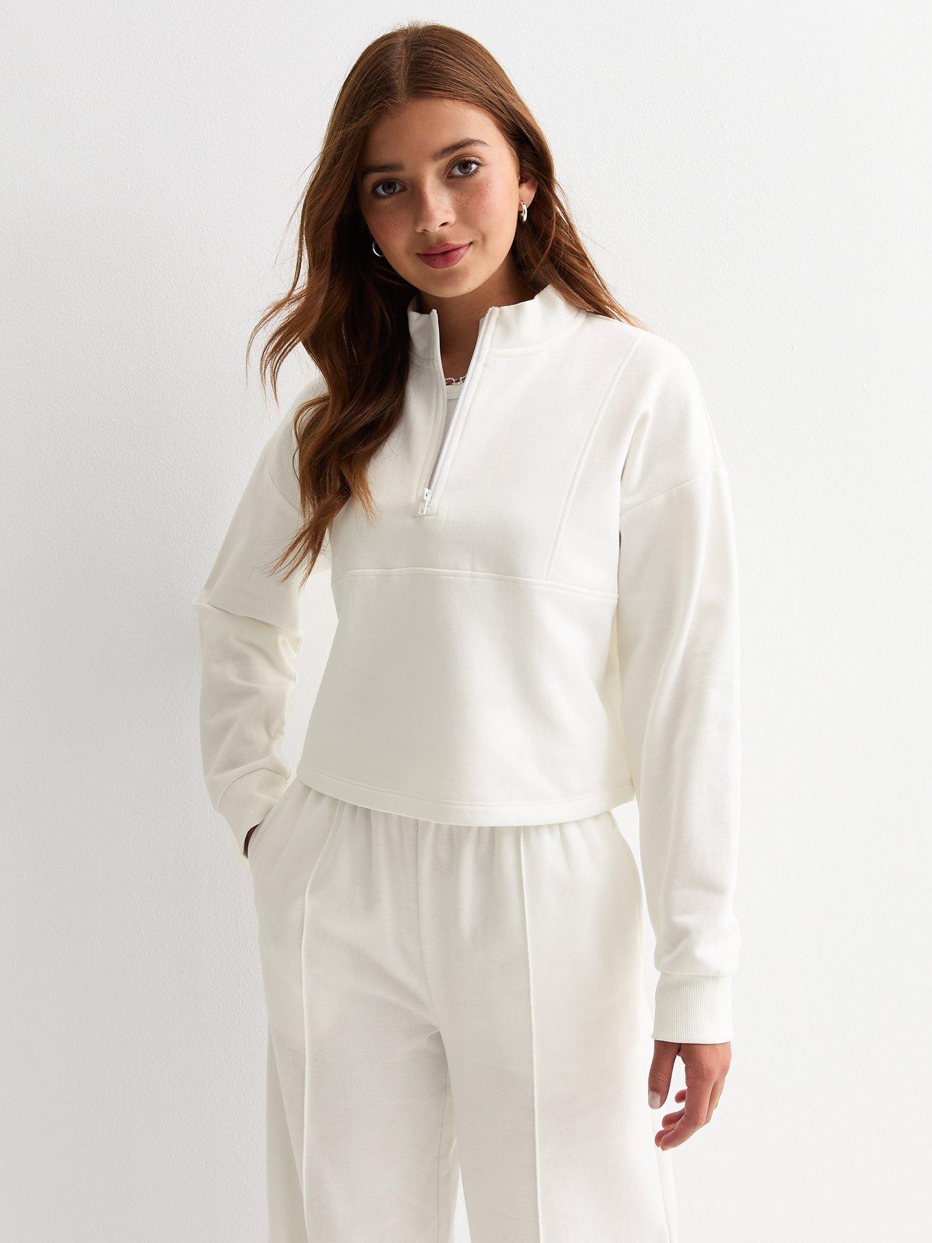 new-look-915-girls-off-white-cotton-blend-half-zip-sweatshirt