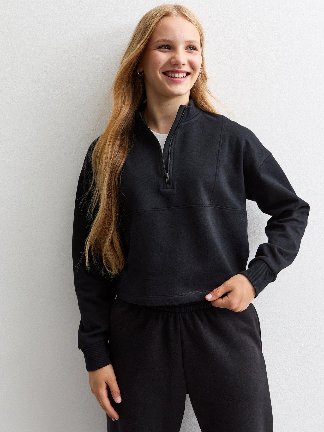 new-look-915-girls-black-cotton-blend-half-zip-sweatshirt