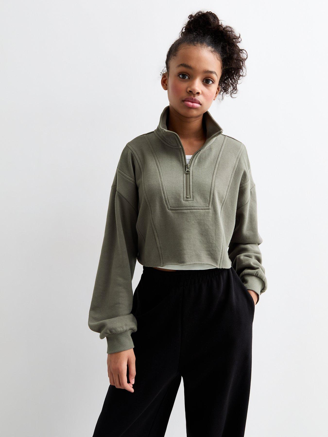 new-look-915-girls-half-zip-crop-sweatshirt-khaki