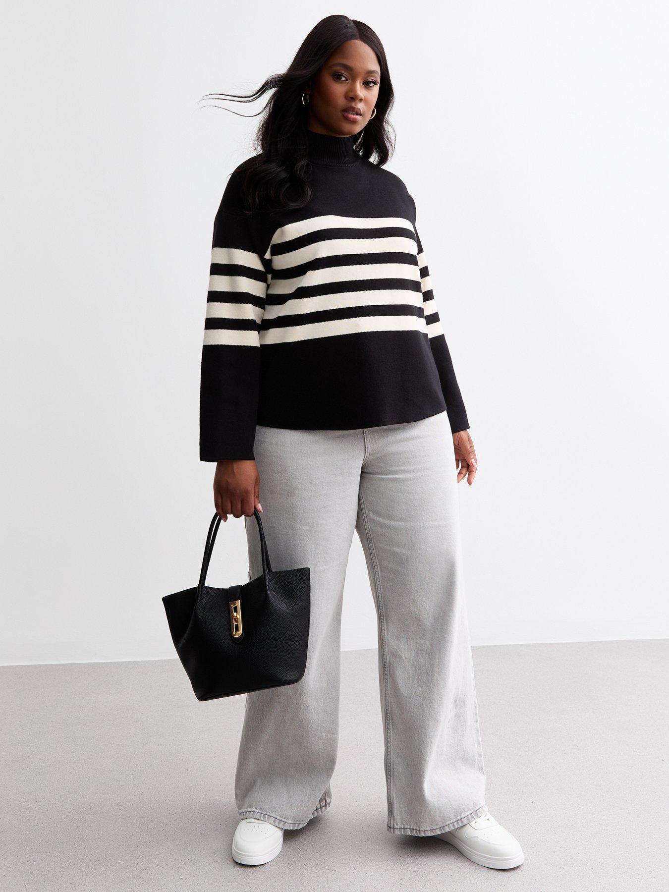 new-look-black-pattern-stripe-stand-neck-compact-jumperback