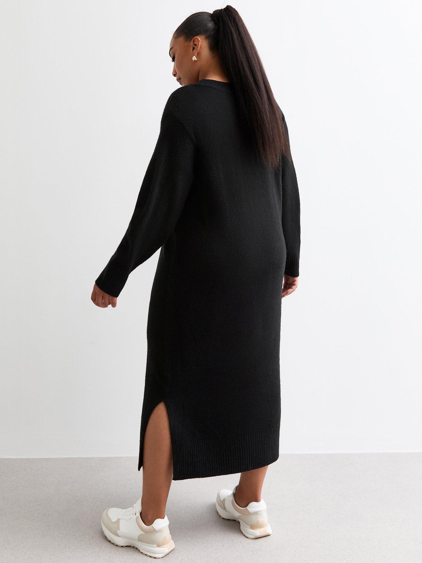 new-look-curves-v-neck-knit-midi-dress-blackstillFront