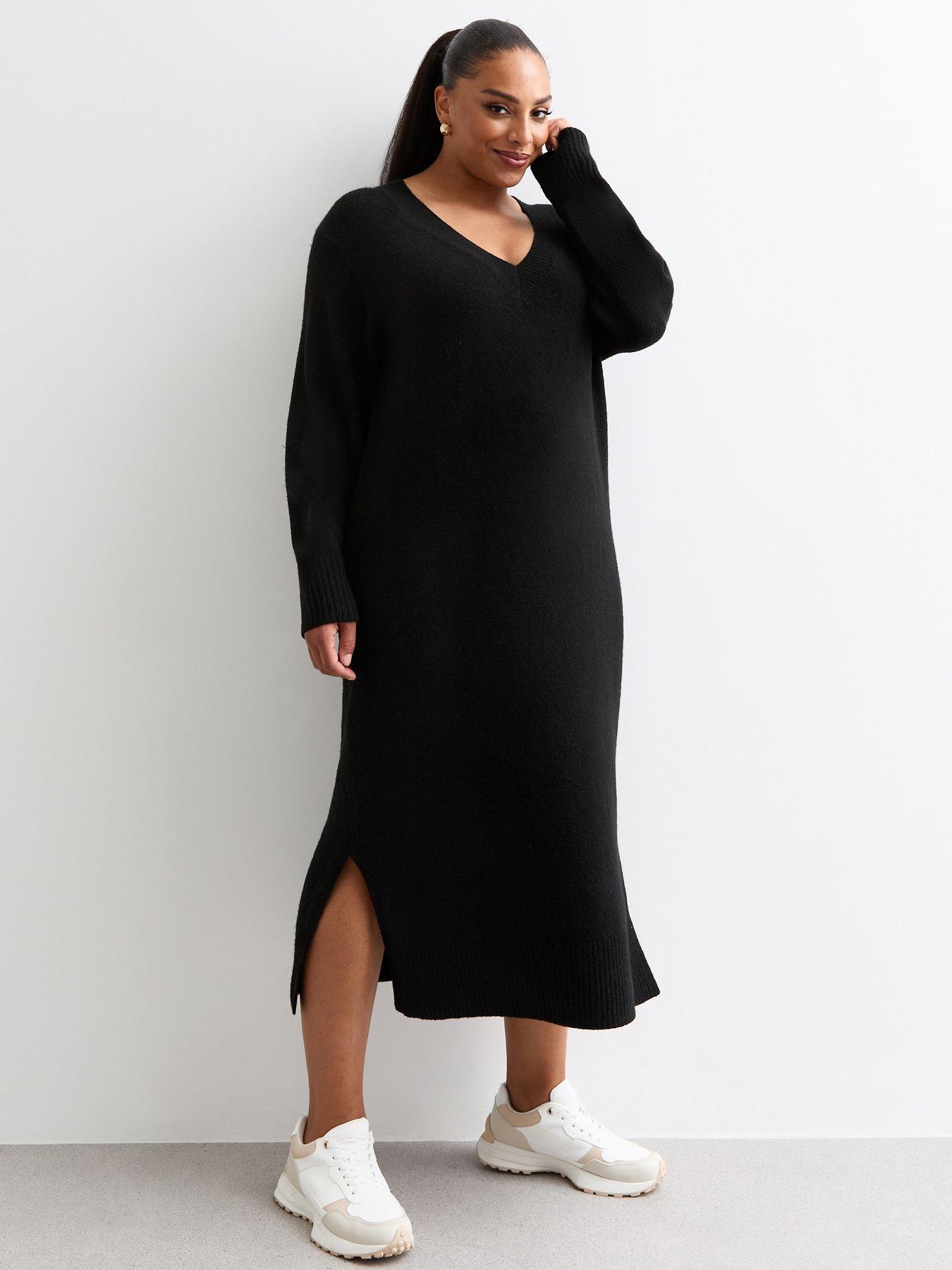 new-look-curves-v-neck-knit-midi-dress-blackback