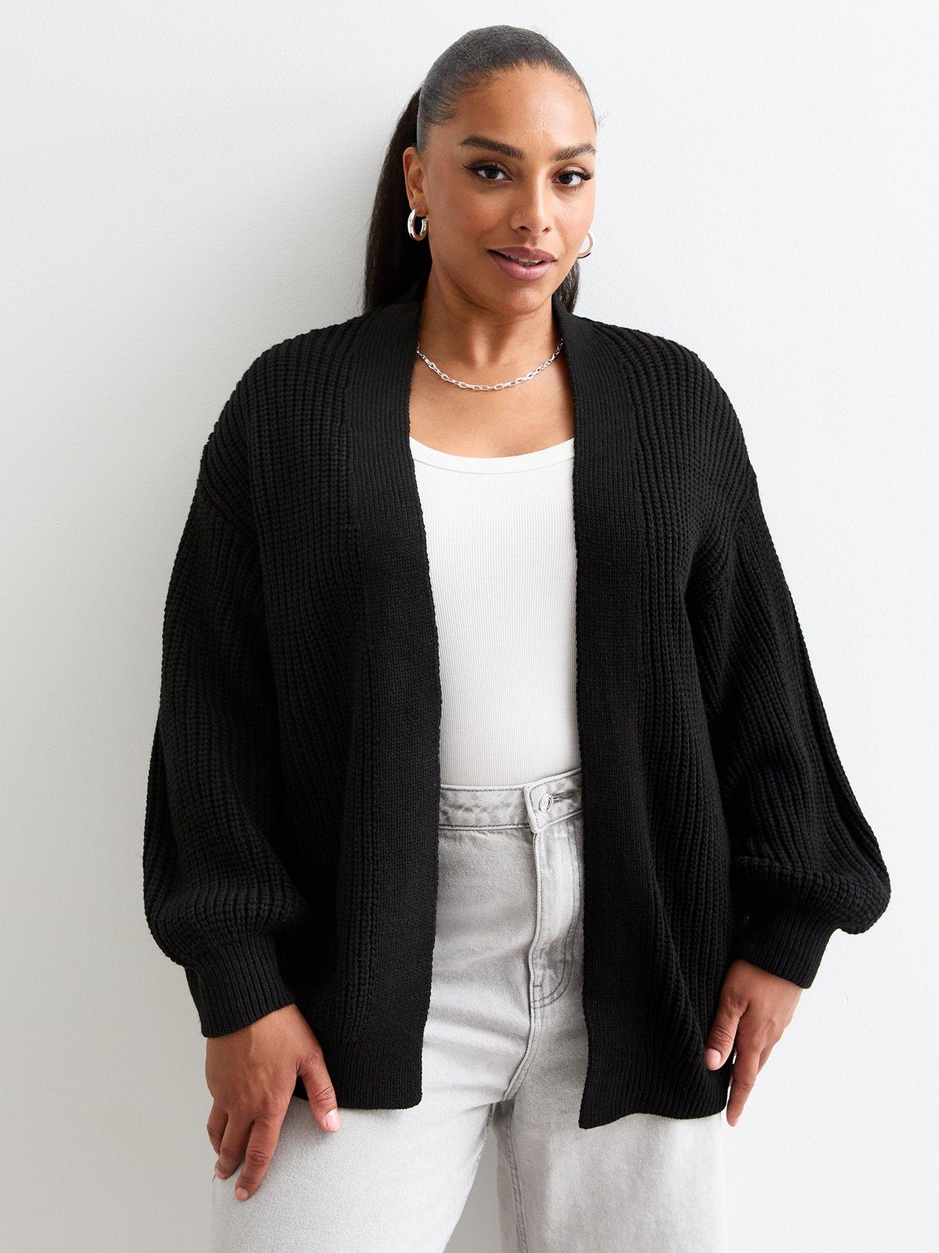 new-look-curves-black-balloon-sleeve-chunky-knit-cardigan