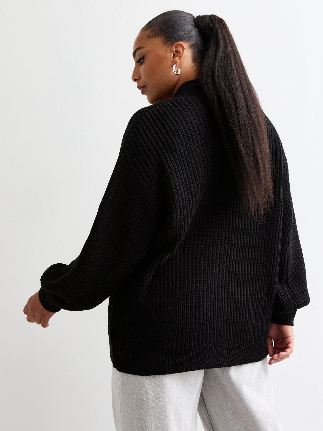 new-look-curves-black-balloon-sleeve-chunky-knit-cardiganstillFront