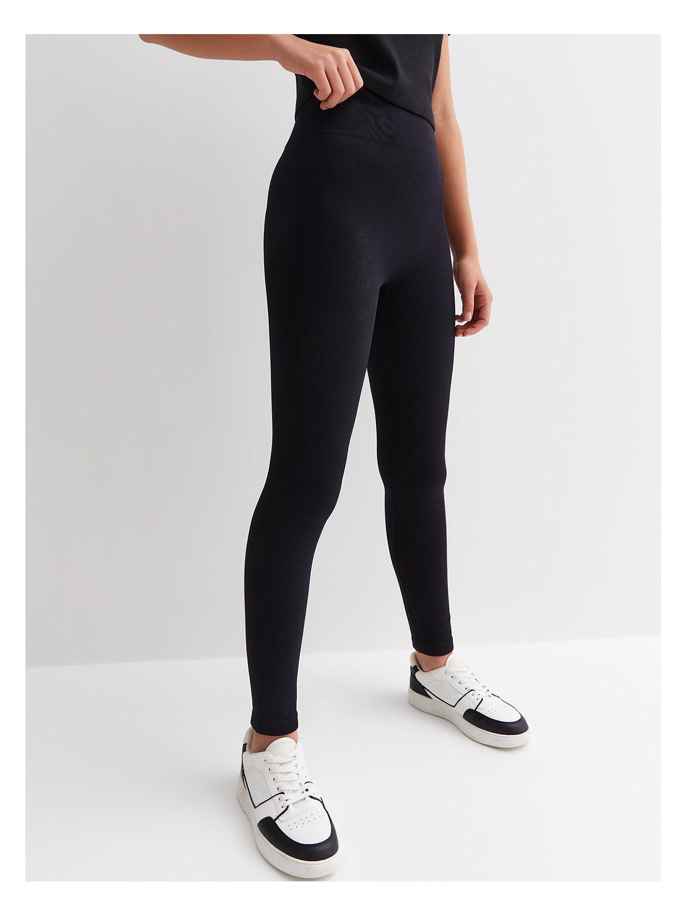 new-look-915-girls-black-ribbed-high-waist-sports-leggings