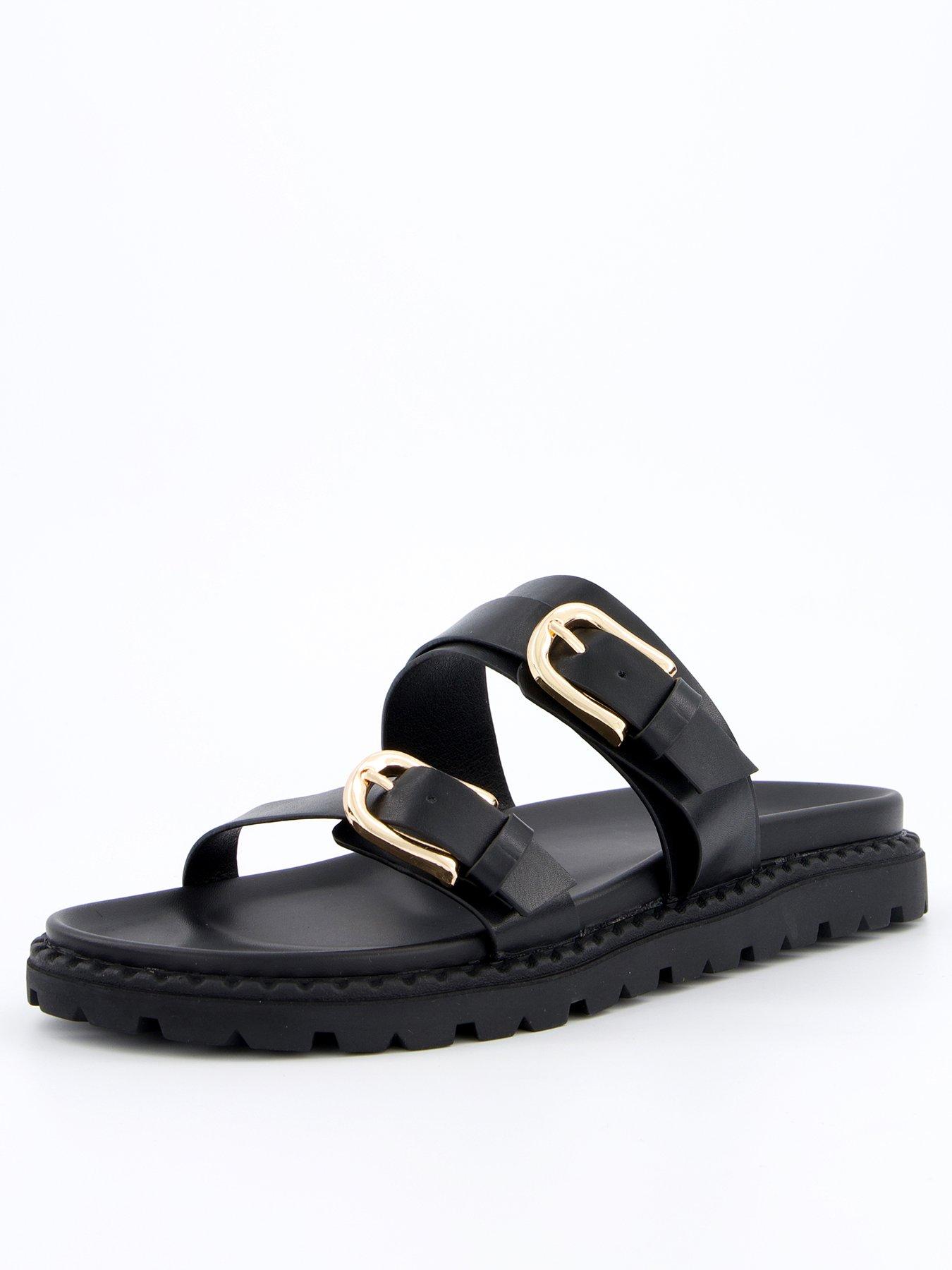 everyday-wide-fit-double-buckle-footbed-sandal-blackfront