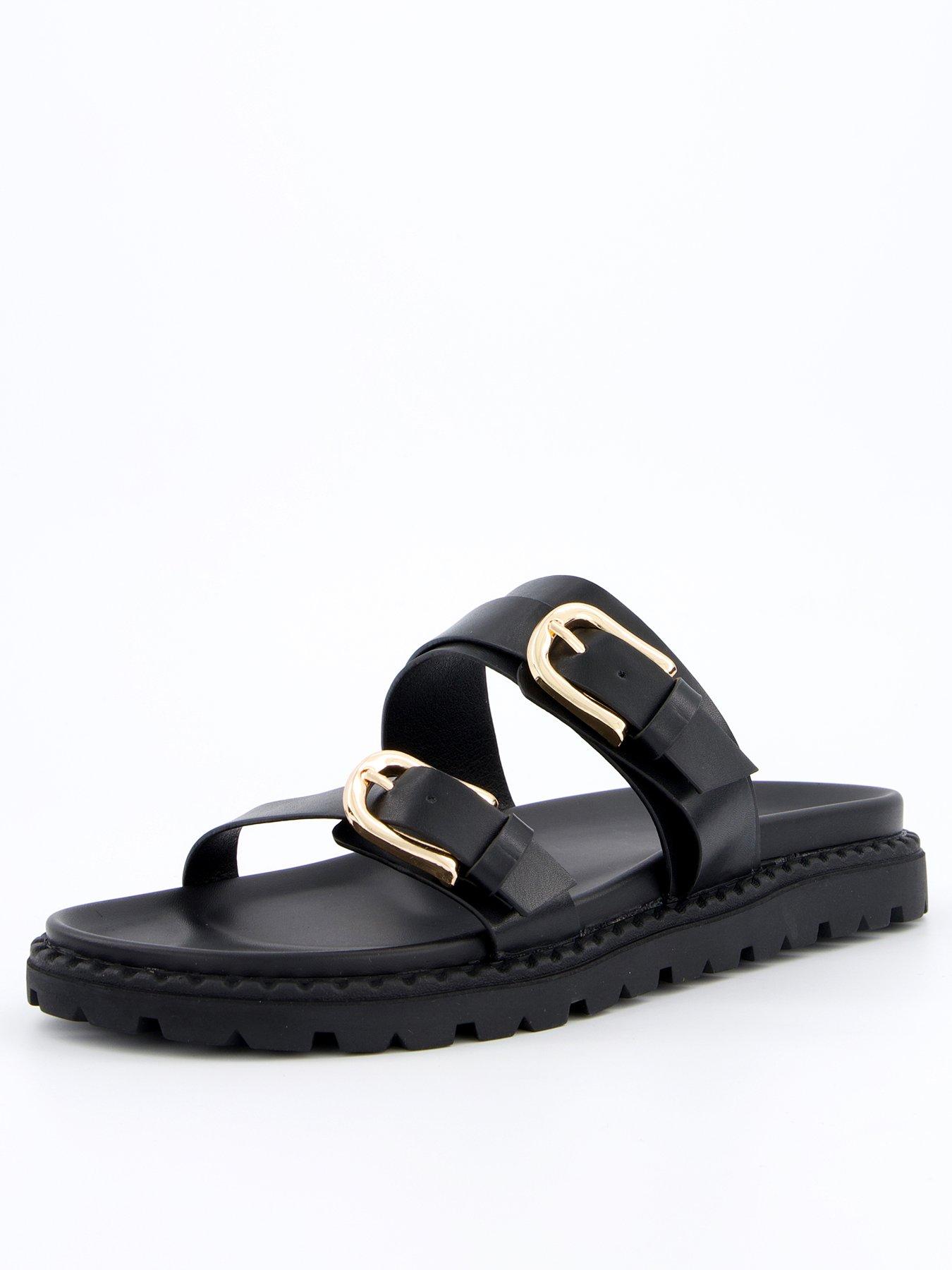 Everyday Wide Fit Double Buckle Footbed Sandal - Black