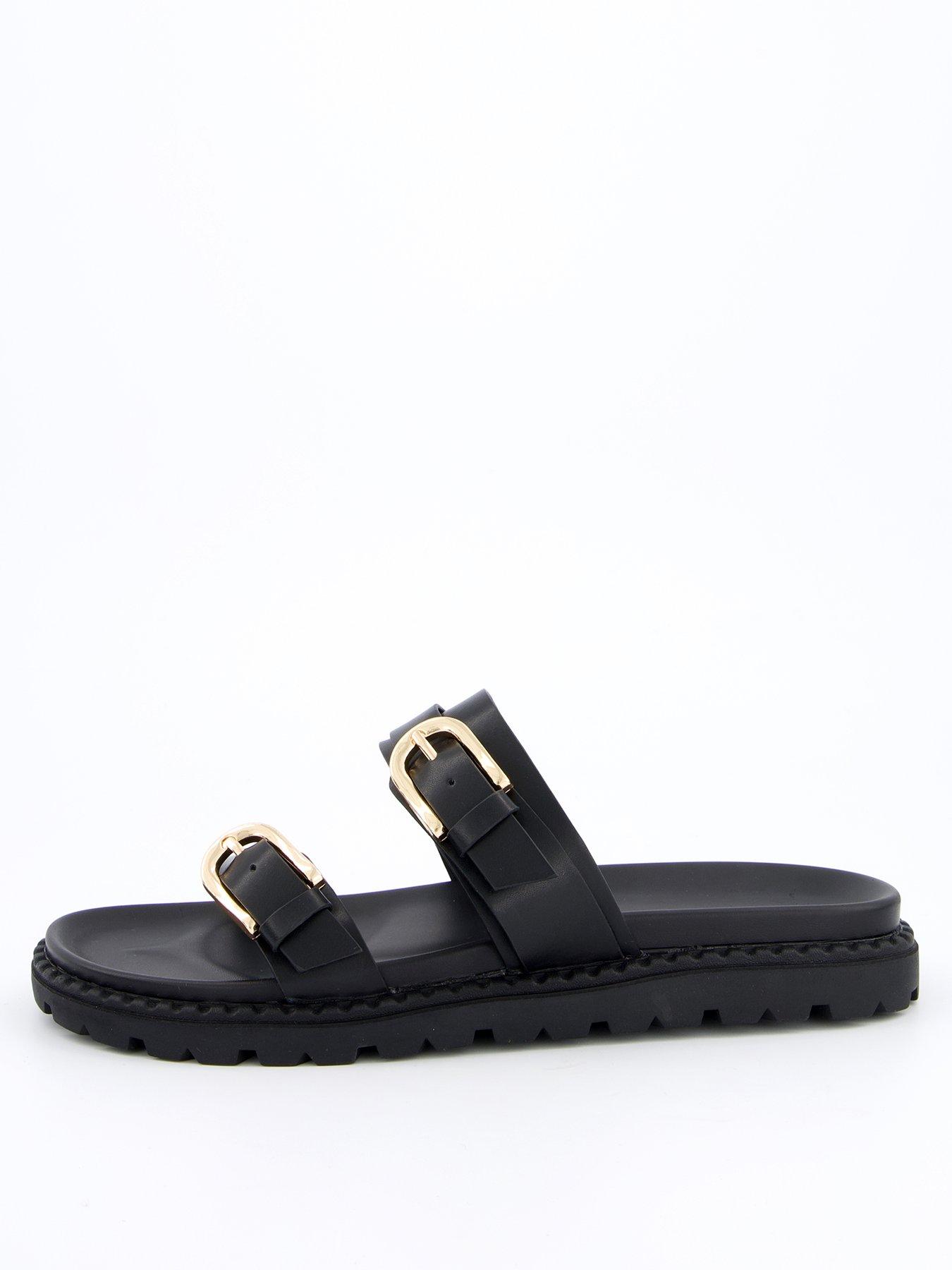 everyday-wide-fit-double-buckle-footbed-sandal-blackstillFront