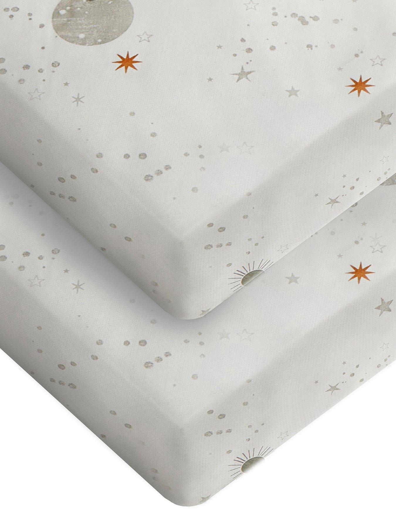 Image 1 of 7 of Silentnight Safe Nights 2 x Pack 100% Cotton Cot Bed Fitted Sheets - 140cm x 70cm - Celestial Moon &amp; Stars Print