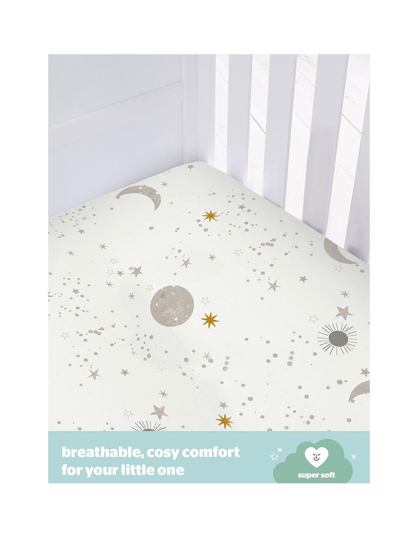 Image 2 of 7 of Silentnight Safe Nights 2 x Pack 100% Cotton Cot Bed Fitted Sheets - 140cm x 70cm - Celestial Moon &amp; Stars Print