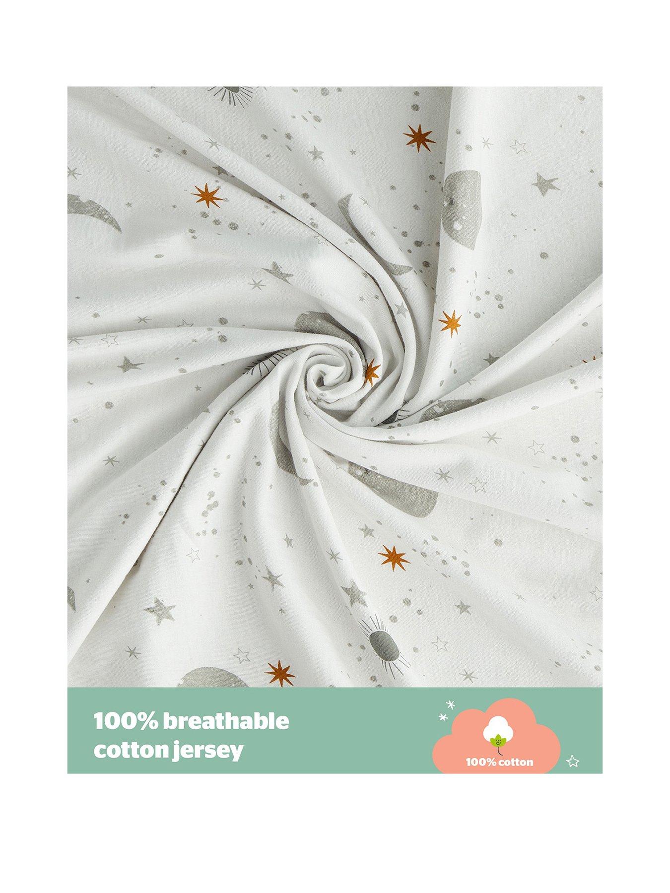 Image 3 of 7 of Silentnight Safe Nights 2 x Pack 100% Cotton Cot Bed Fitted Sheets - 140cm x 70cm - Celestial Moon &amp; Stars Print