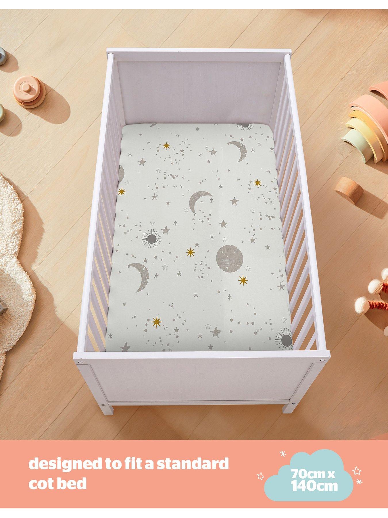 Image 4 of 7 of Silentnight Safe Nights 2 x Pack 100% Cotton Cot Bed Fitted Sheets - 140cm x 70cm - Celestial Moon &amp; Stars Print
