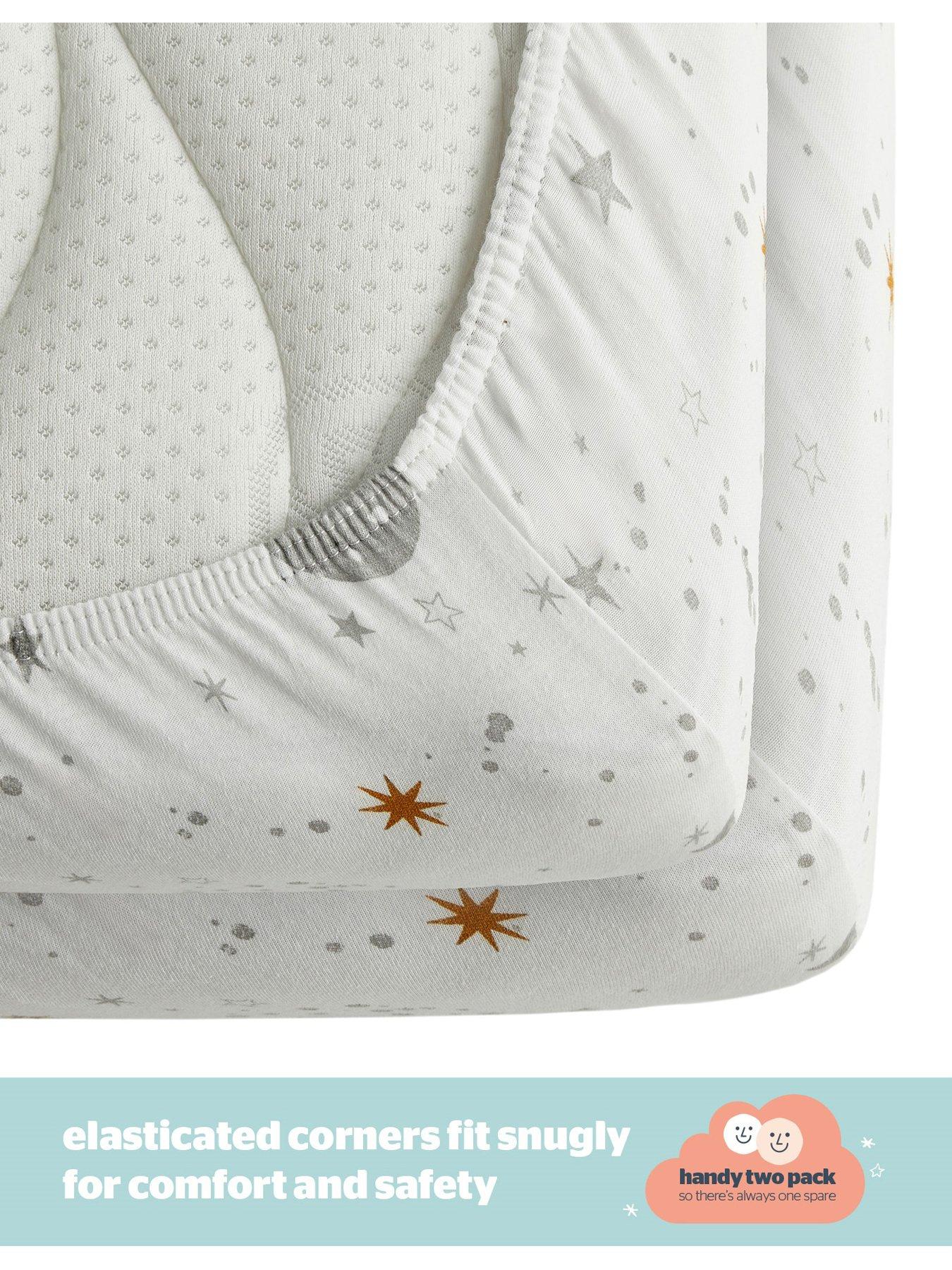 Image 5 of 7 of Silentnight Safe Nights 2 x Pack 100% Cotton Cot Bed Fitted Sheets - 140cm x 70cm - Celestial Moon &amp; Stars Print