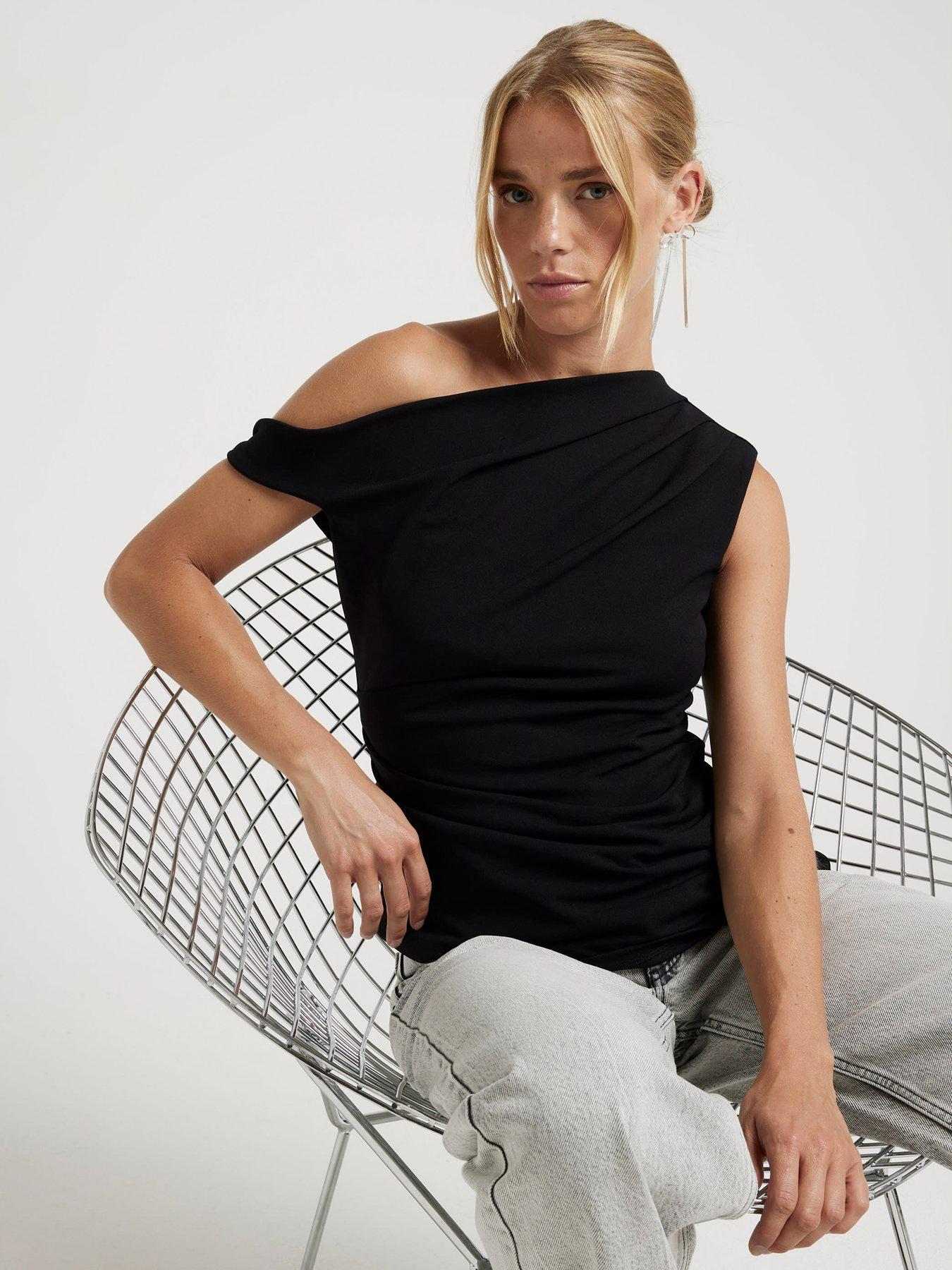 Image 1 of 4 of River Island Asymmetric Twist Drape Top - Black