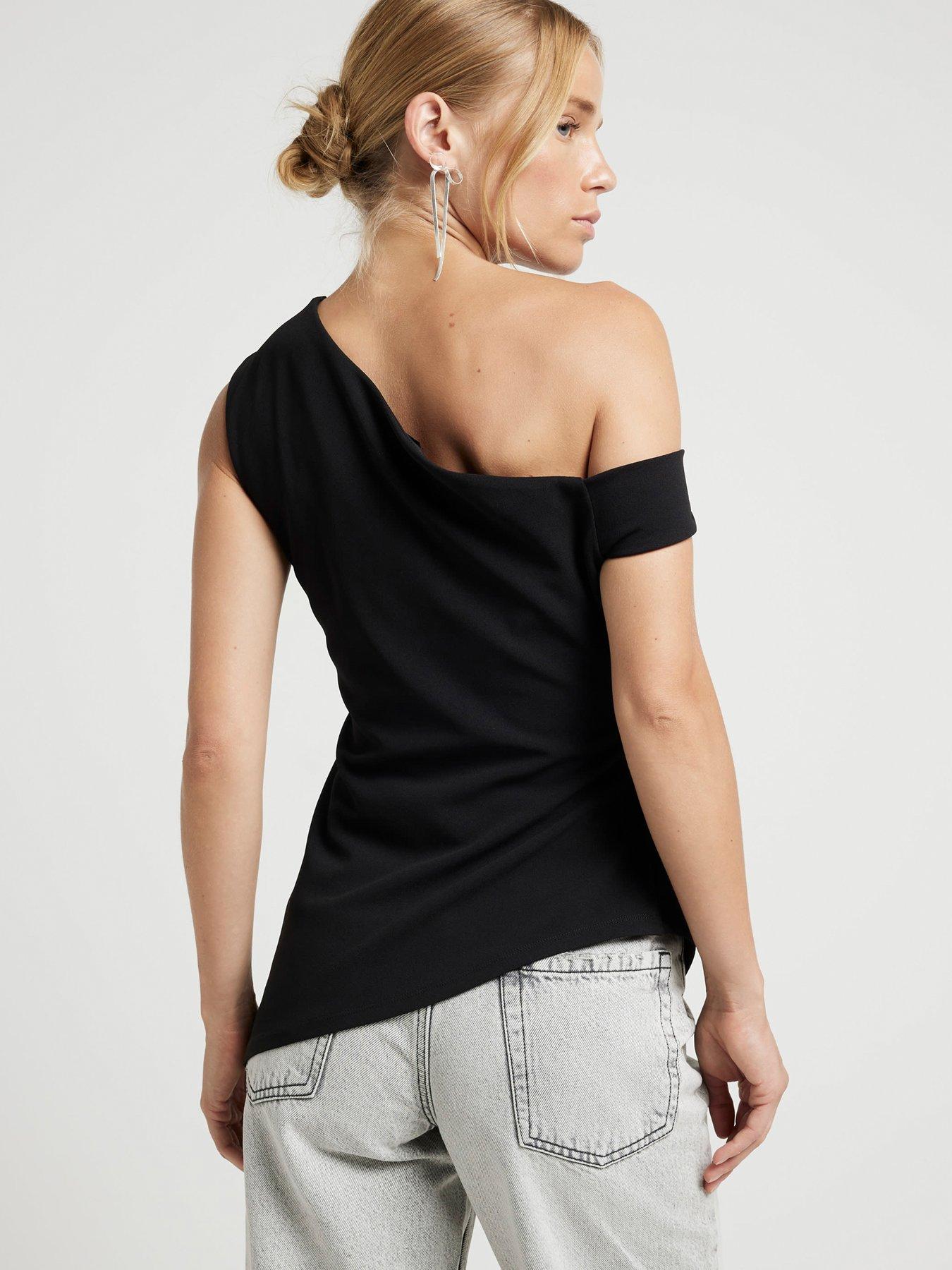 Image 2 of 4 of River Island Asymmetric Twist Drape Top - Black