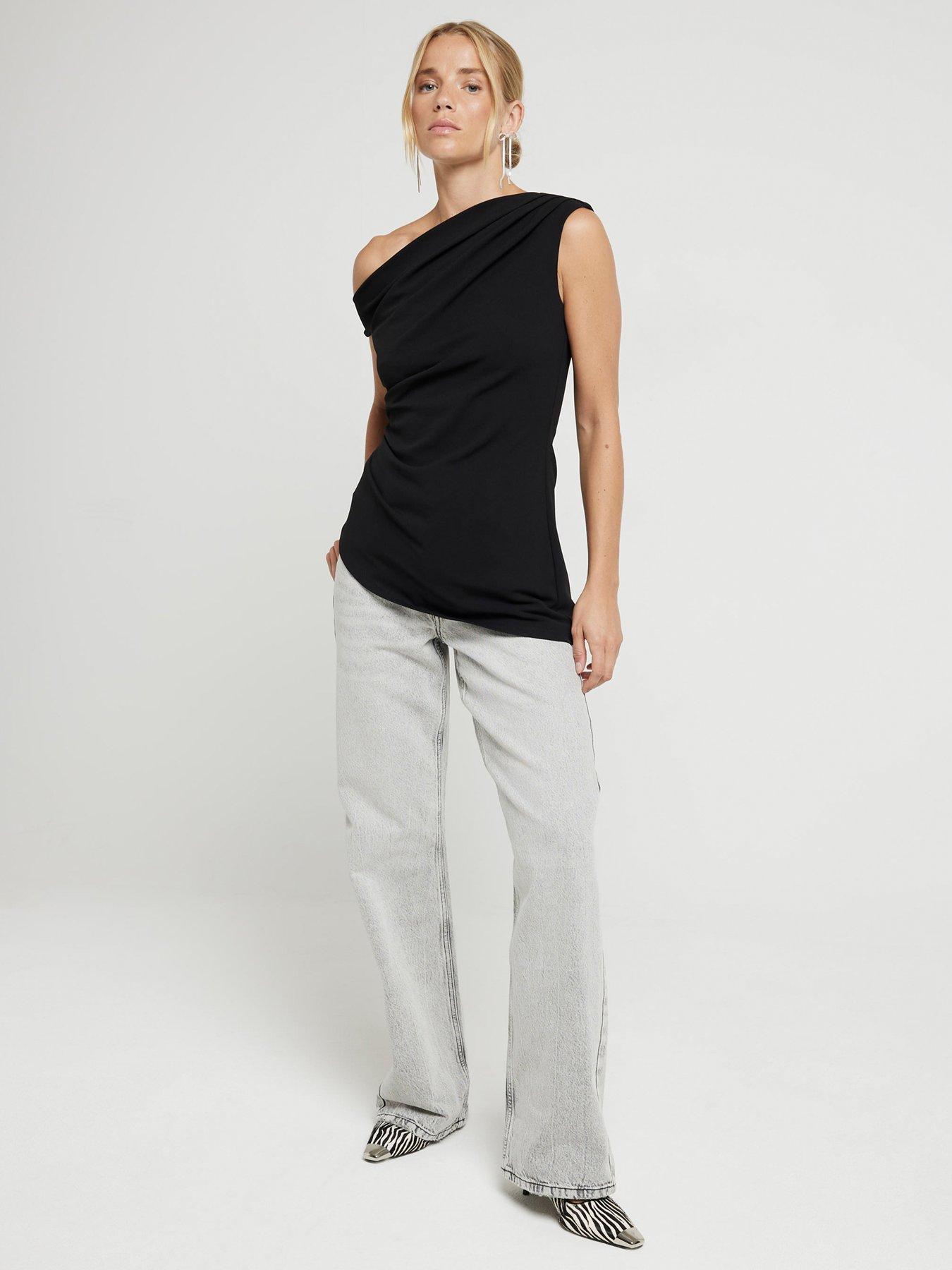 Image 3 of 4 of River Island Asymmetric Twist Drape Top - Black