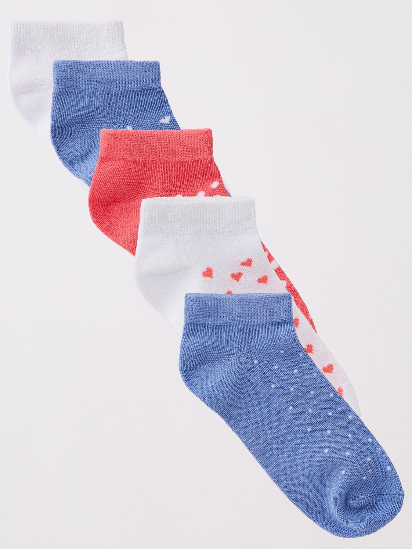 Image of Everyday 5Pk Print Hearts And Polka Dot Trainer Liner Socks - Multi