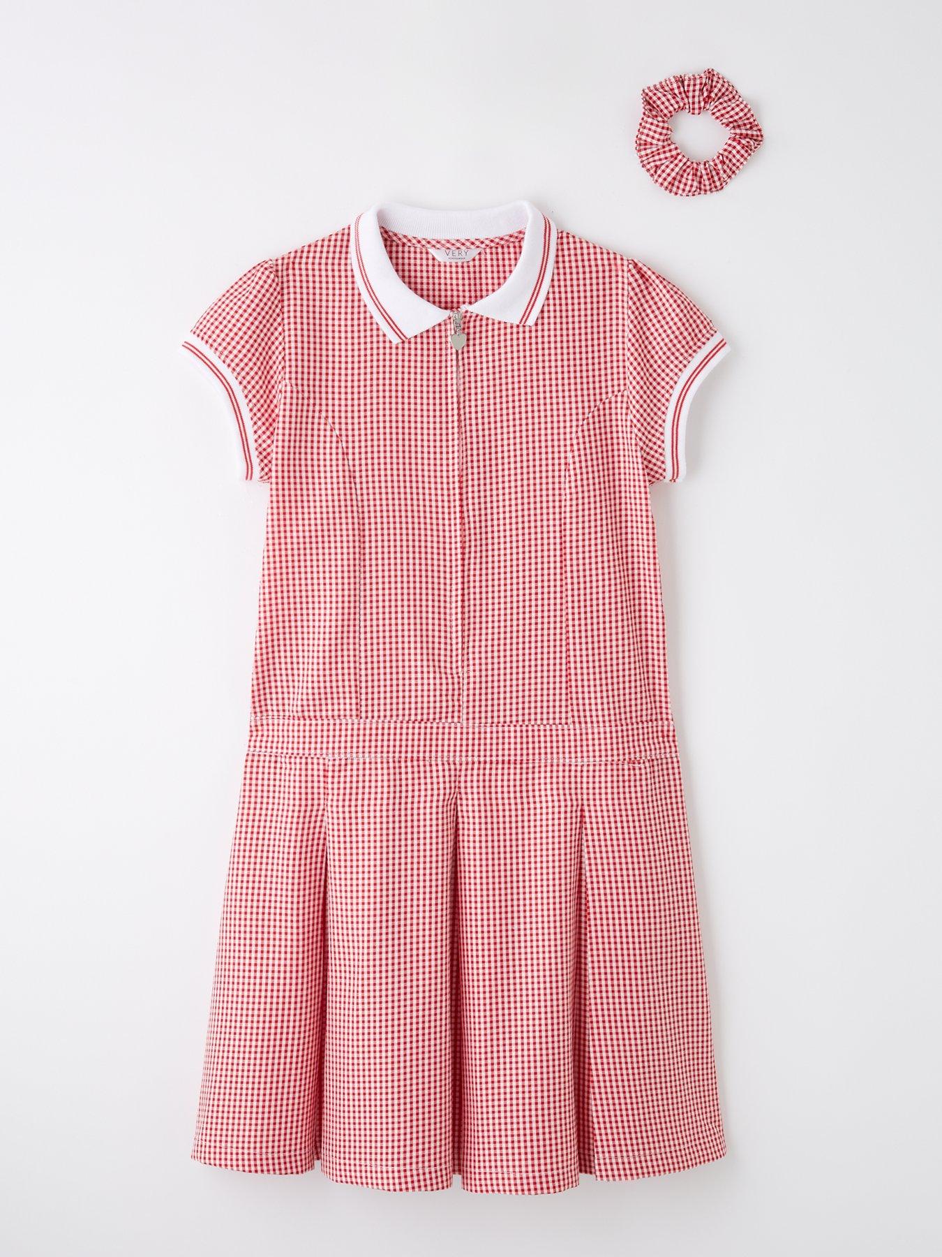 V by Very Girls Rib Collar School Summer Gingham Dress - Red