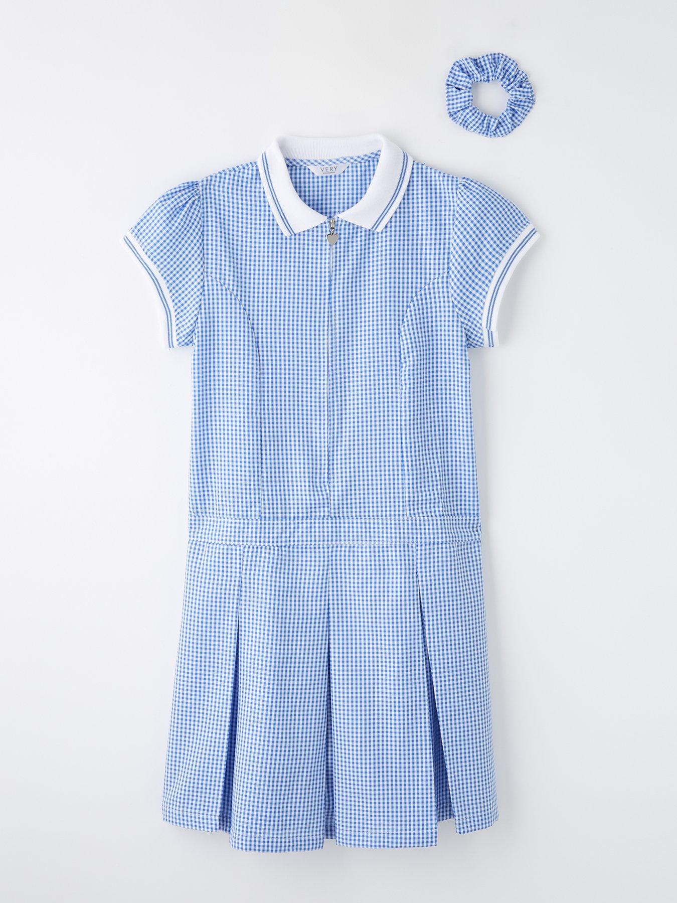 Image 1 of 5 of V by Very Girls Rib Collar Gingham School Dress - Blue