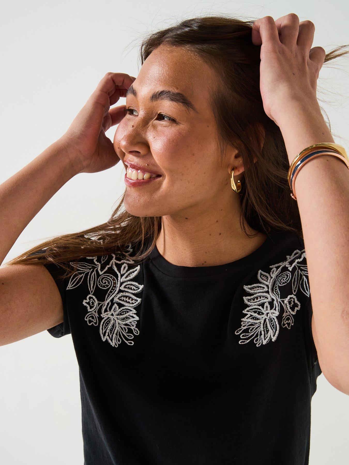 Image 5 of 6 of V by Very Cutwork T-Shirt - Black