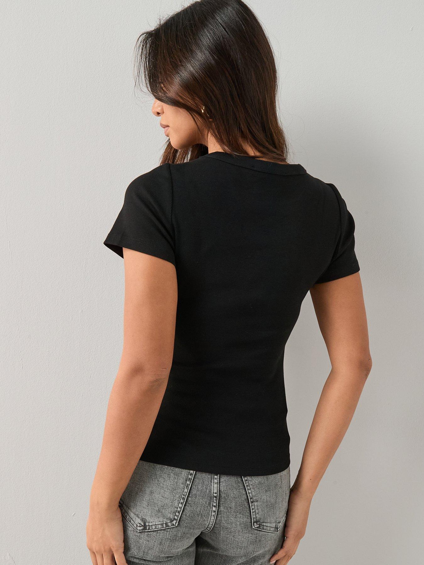Image 2 of 7 of The Very Collection Womens Stretch Rib Crew Neck T-Shirt - Black