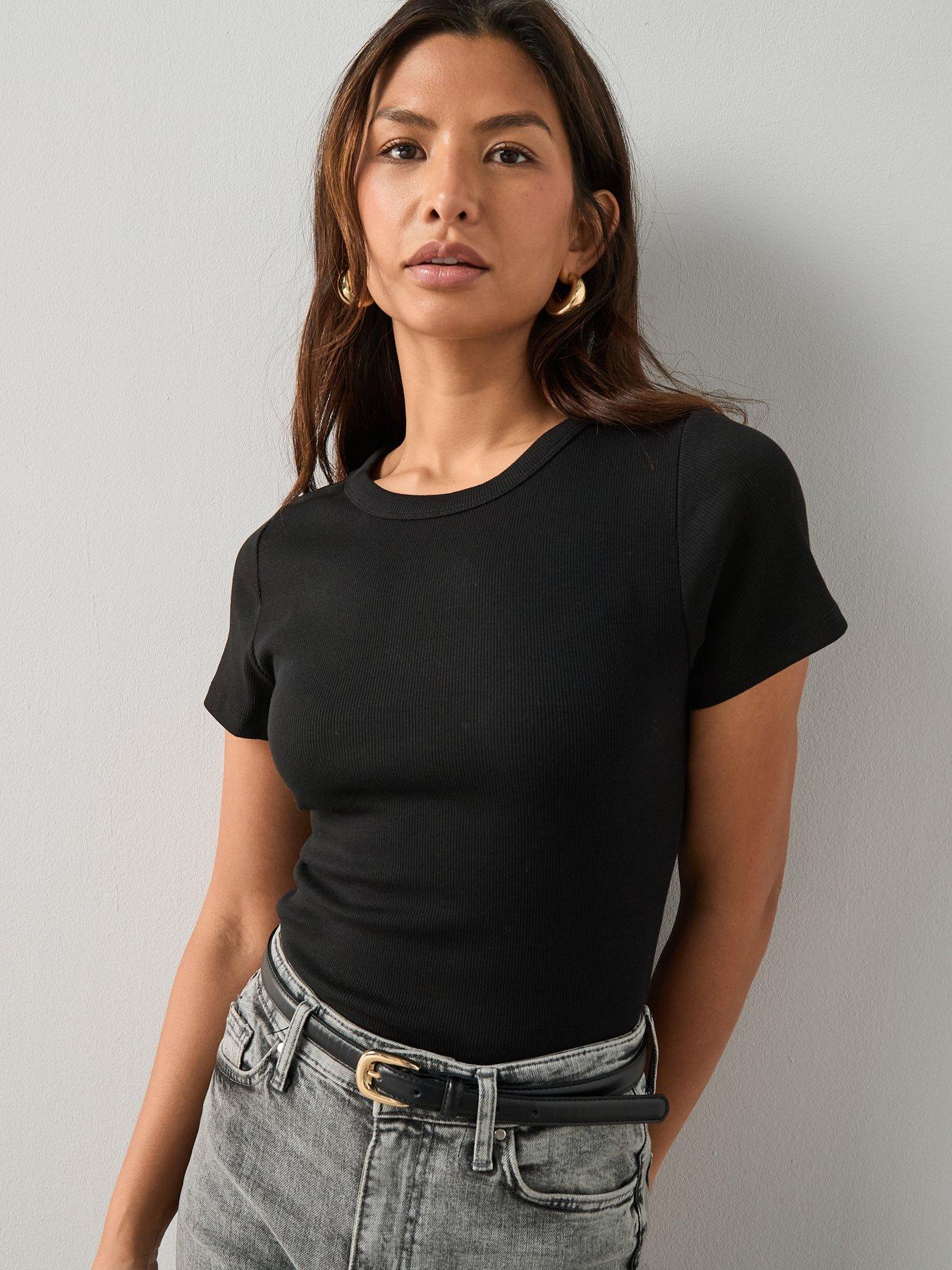 Image 4 of 7 of The Very Collection Womens Stretch Rib Crew Neck T-Shirt - Black