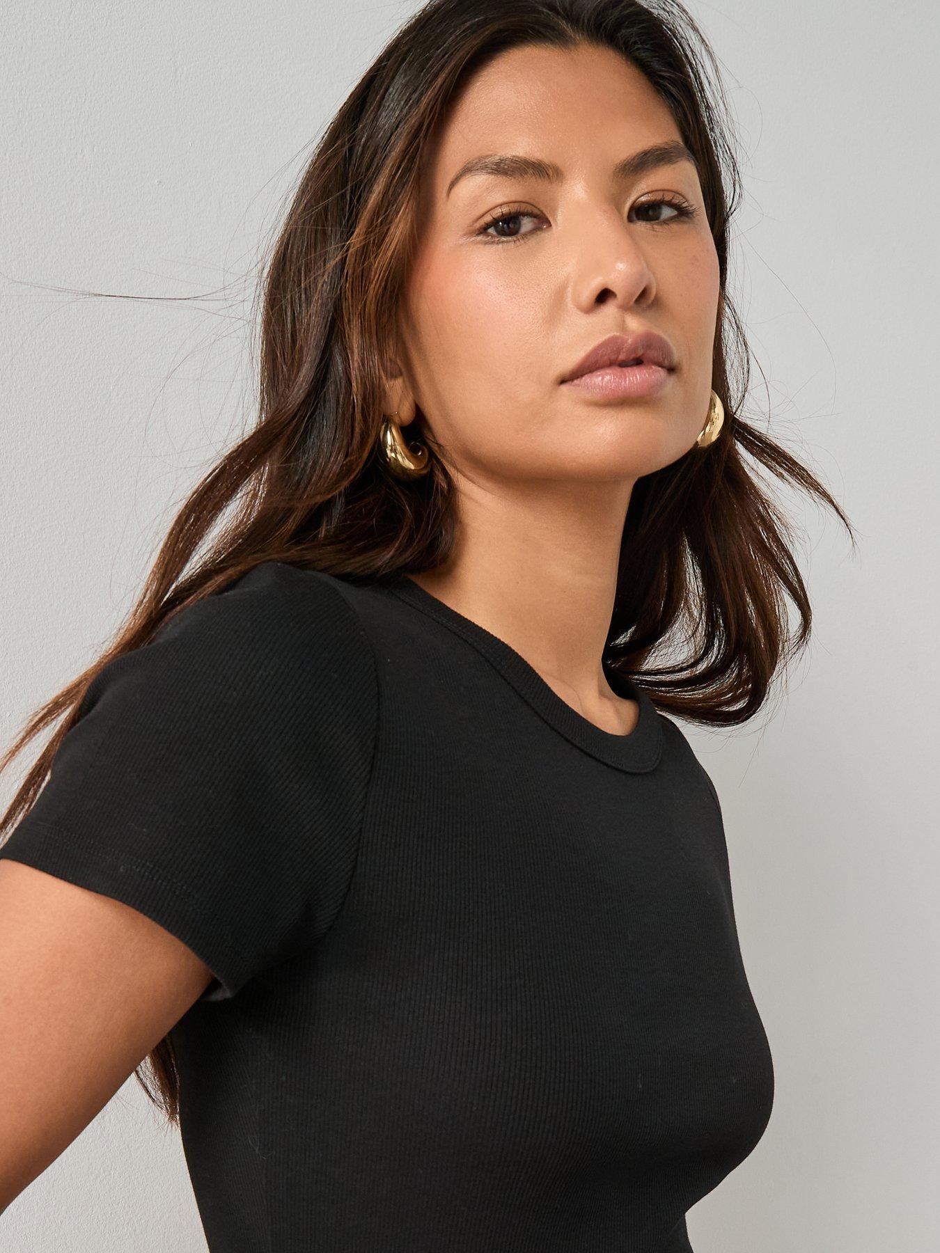 Image 5 of 7 of The Very Collection Womens Stretch Rib Crew Neck T-Shirt - Black