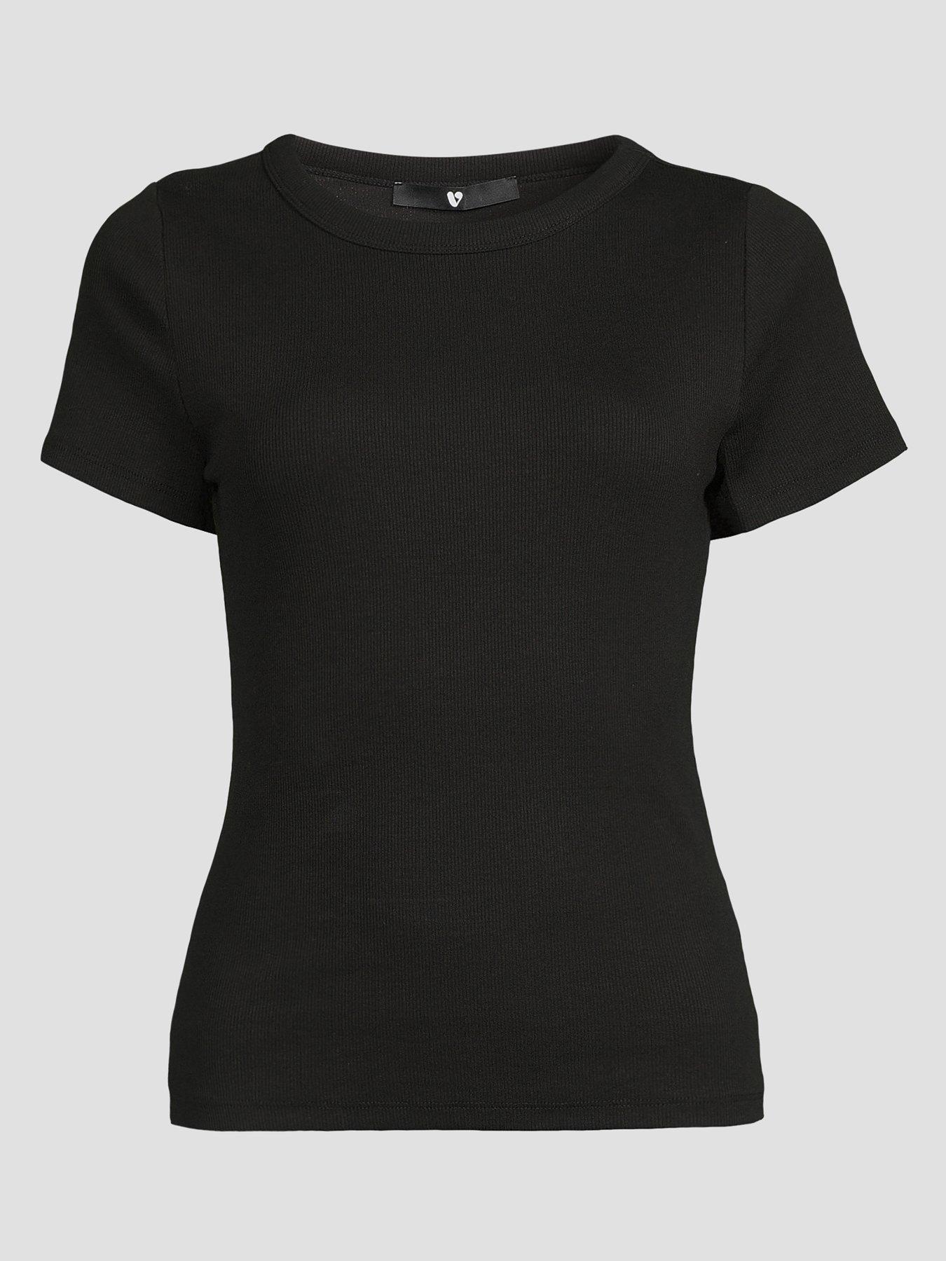 Image 7 of 7 of The Very Collection Womens Stretch Rib Crew Neck T-Shirt - Black