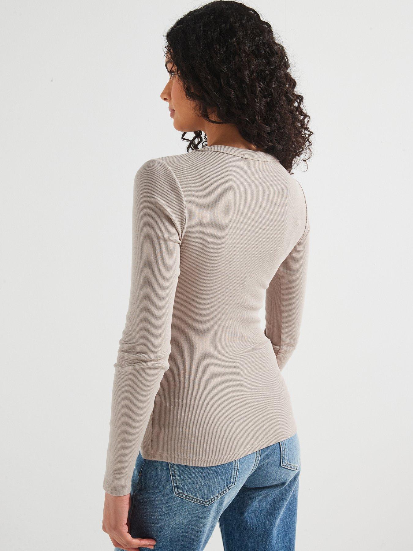 Image 2 of 6 of The Very Collection Everyday Long Sleeve Rib T-Shirt- Beige