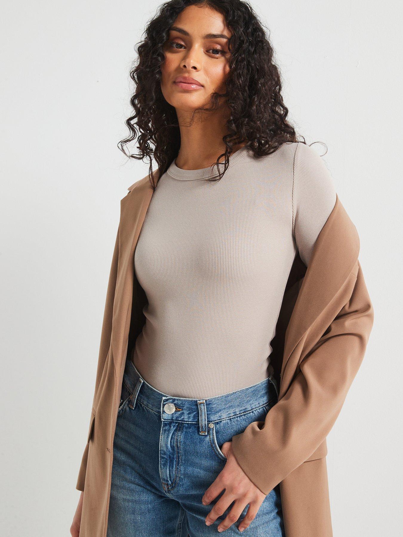 Image 4 of 6 of The Very Collection Everyday Long Sleeve Rib T-Shirt- Beige
