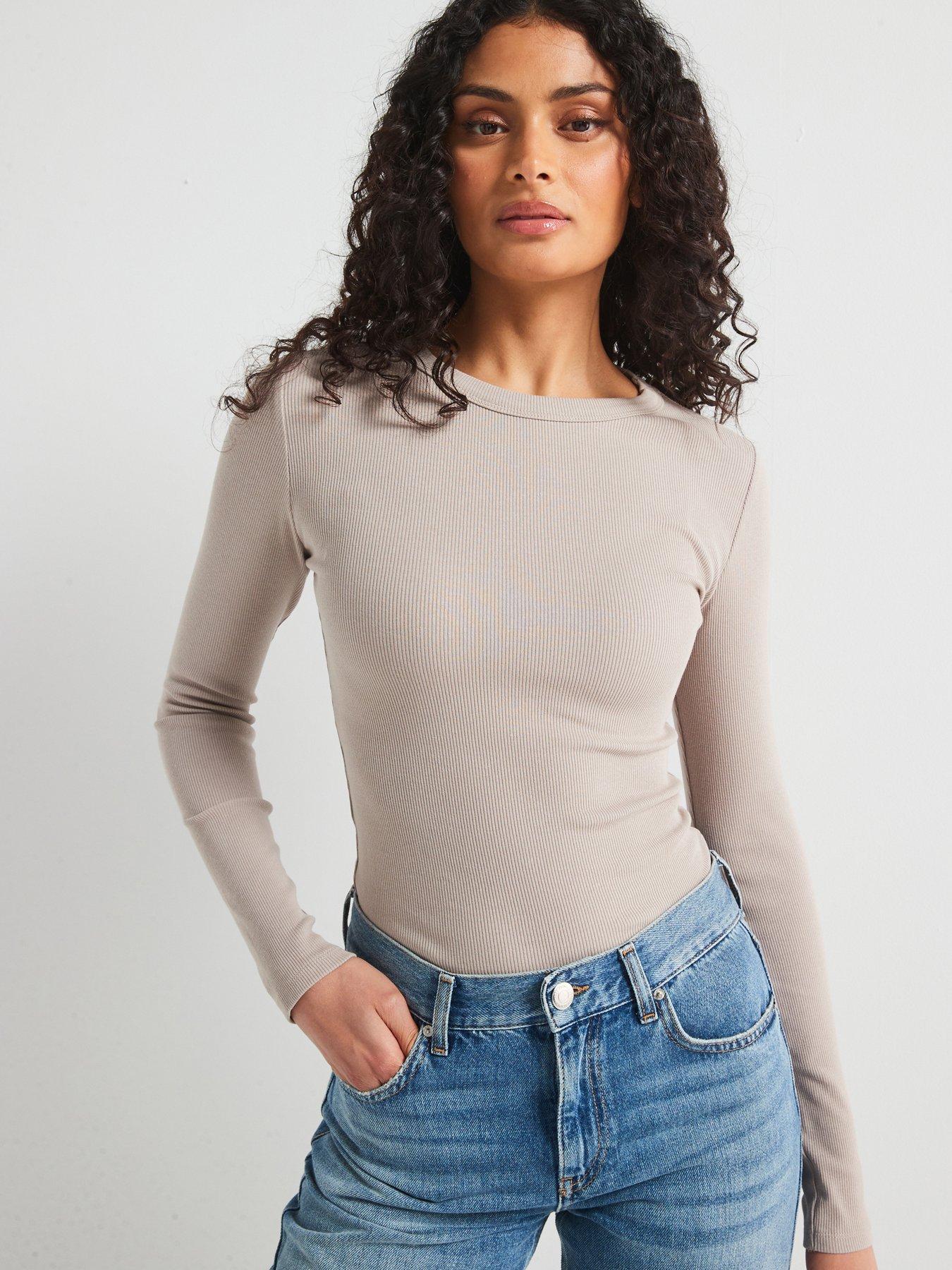 Image 6 of 6 of The Very Collection Everyday Long Sleeve Rib T-Shirt- Beige