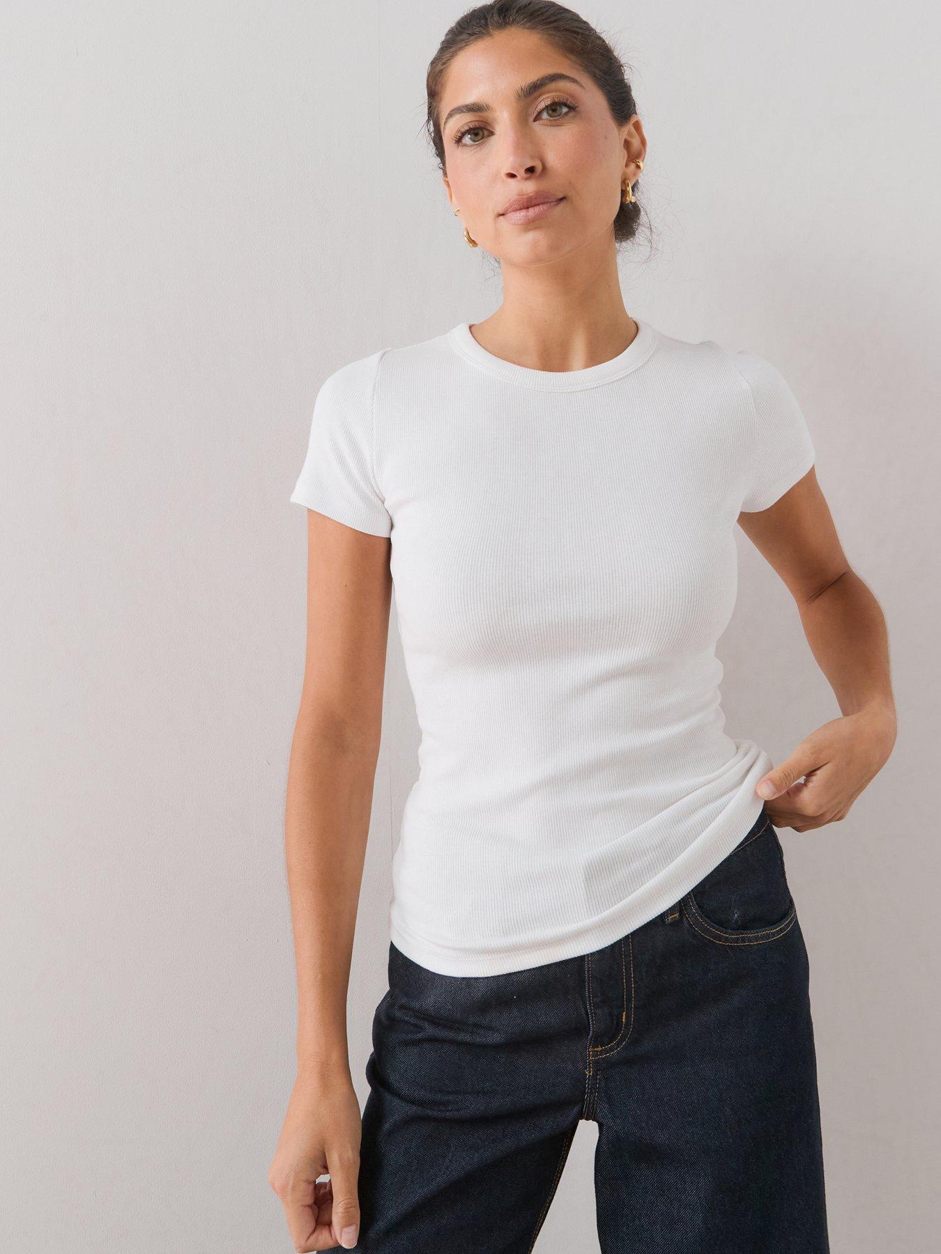 Image 1 of 7 of The Very Collection Womens Stretch Rib Crew Neck T-Shirt - White