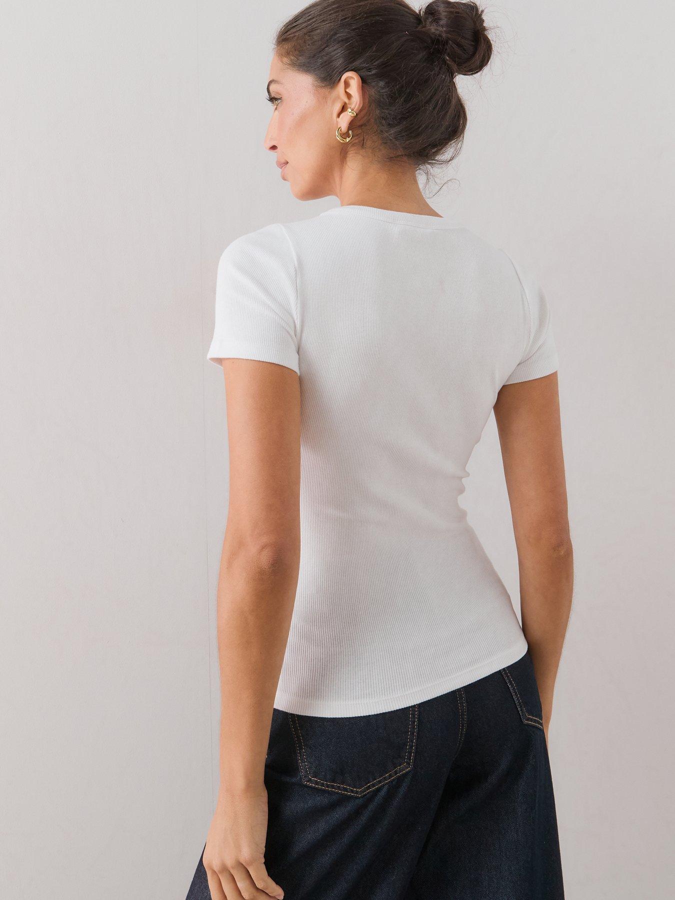 Image 2 of 7 of The Very Collection Womens Stretch Rib Crew Neck T-Shirt - White