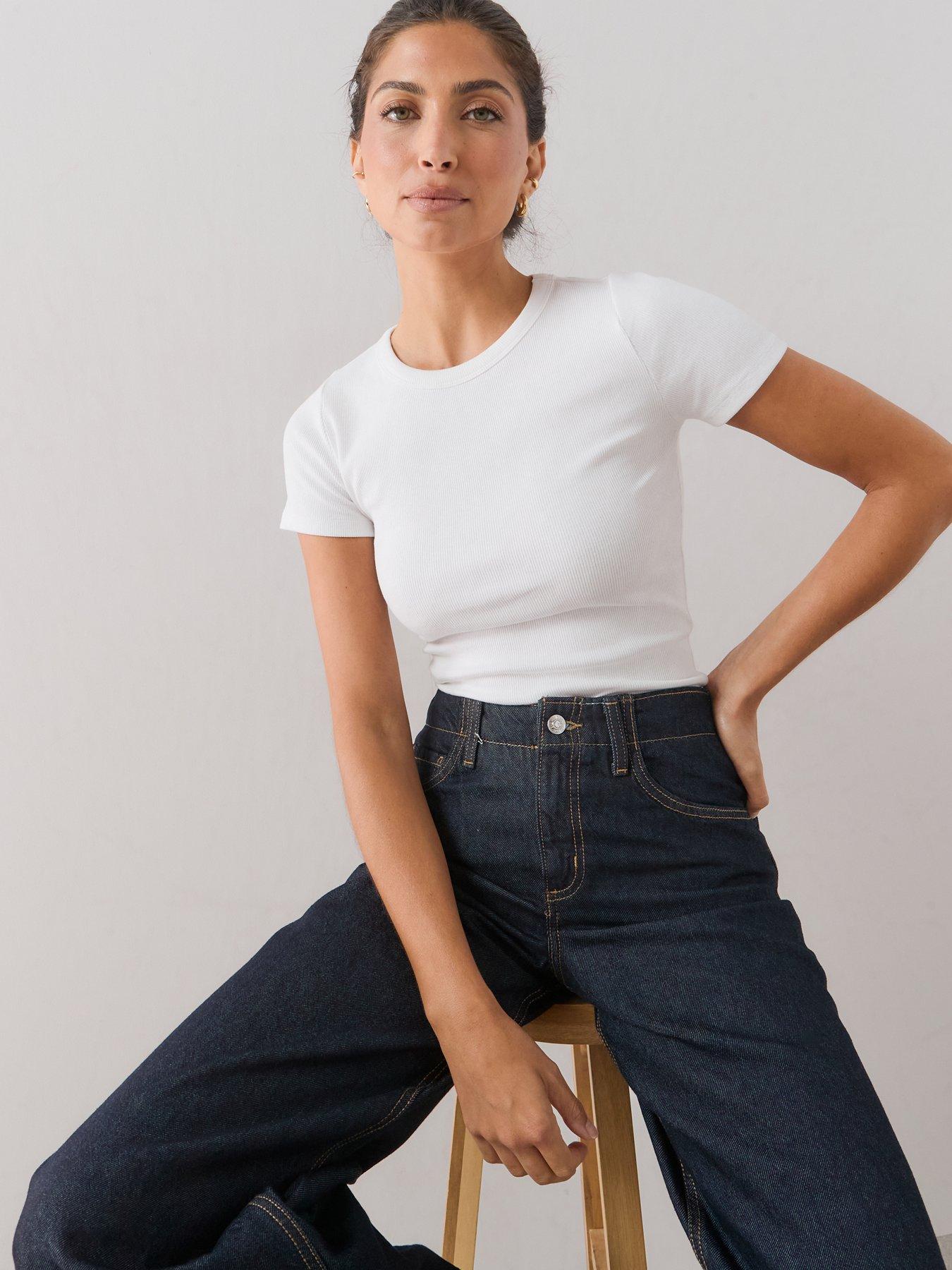 Image 5 of 7 of The Very Collection Womens Stretch Rib Crew Neck T-Shirt - White