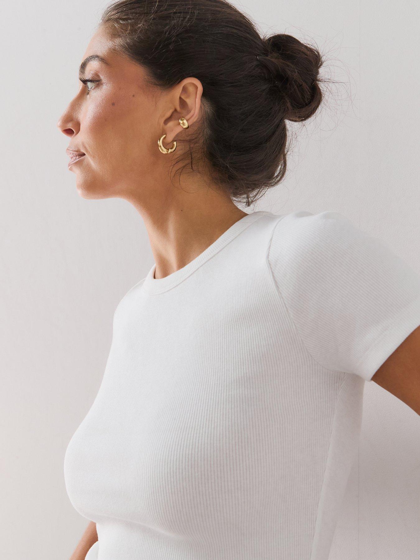 Image 6 of 7 of The Very Collection Womens Stretch Rib Crew Neck T-Shirt - White