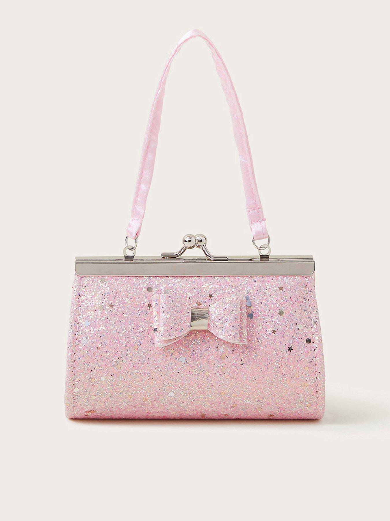 Image 1 of 3 of Monsoon Girls Glitter Bow Mini Frame Bag - Pink