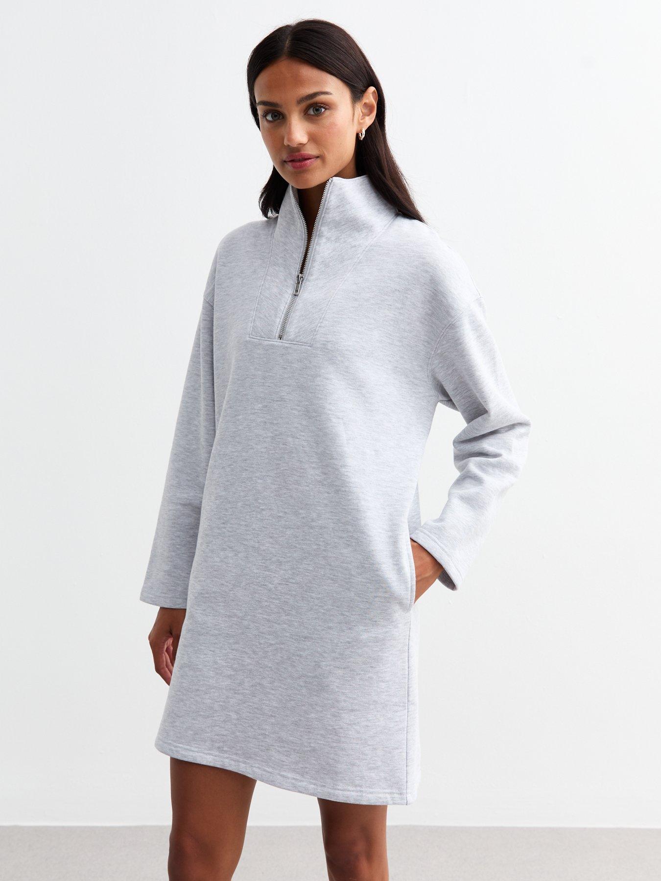 new-look-marl-funnel-neck-half-zip-sweater-mini-dress-grey