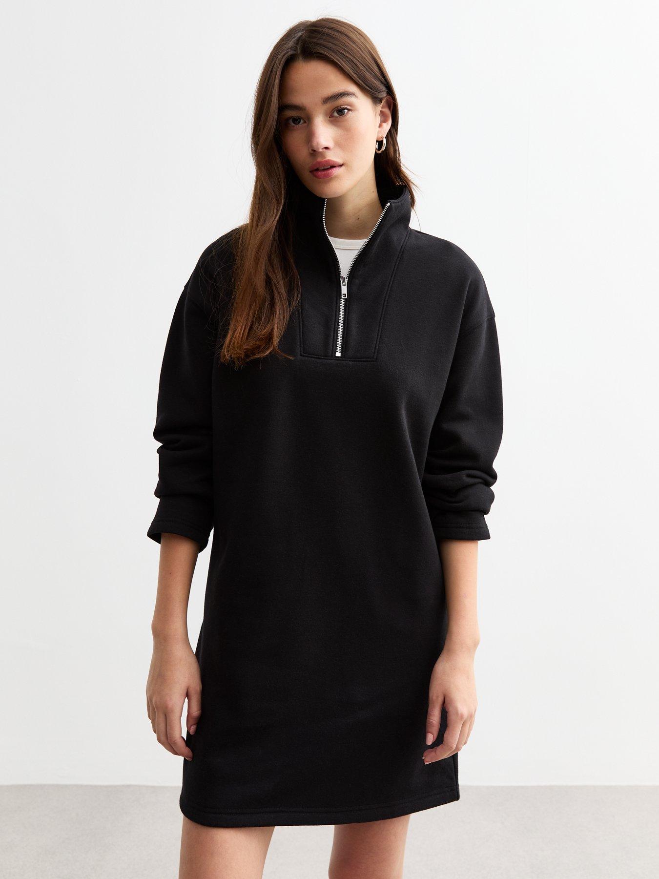 new-look-funnel-neck-half-zip-sweater-mini-dress-black