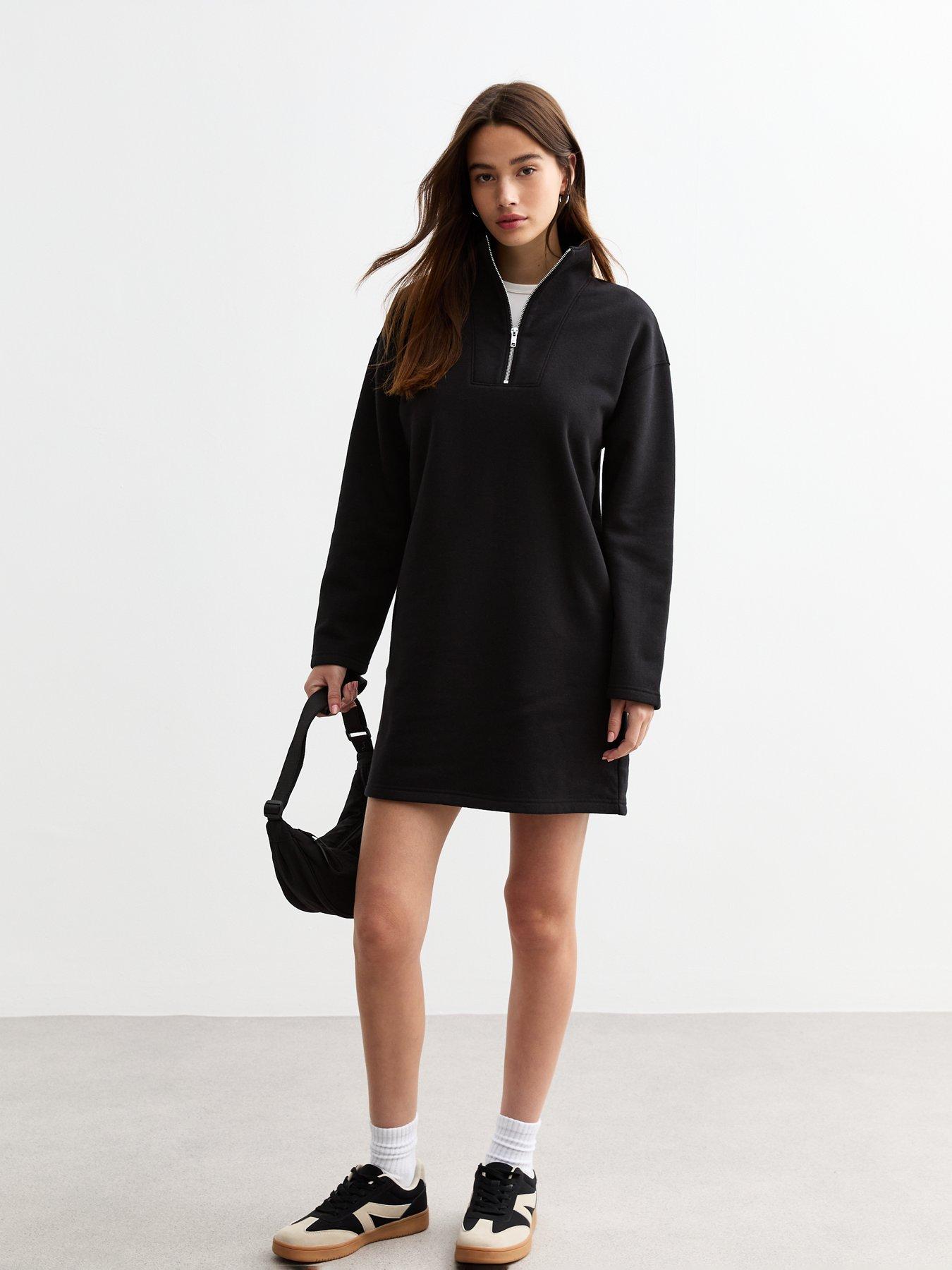 new-look-funnel-neck-half-zip-sweater-mini-dress-blackback