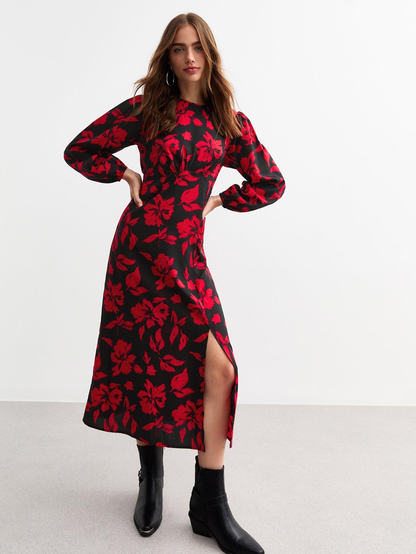 new-look-floral-print-slit-hem-midi-dressnbsp-black