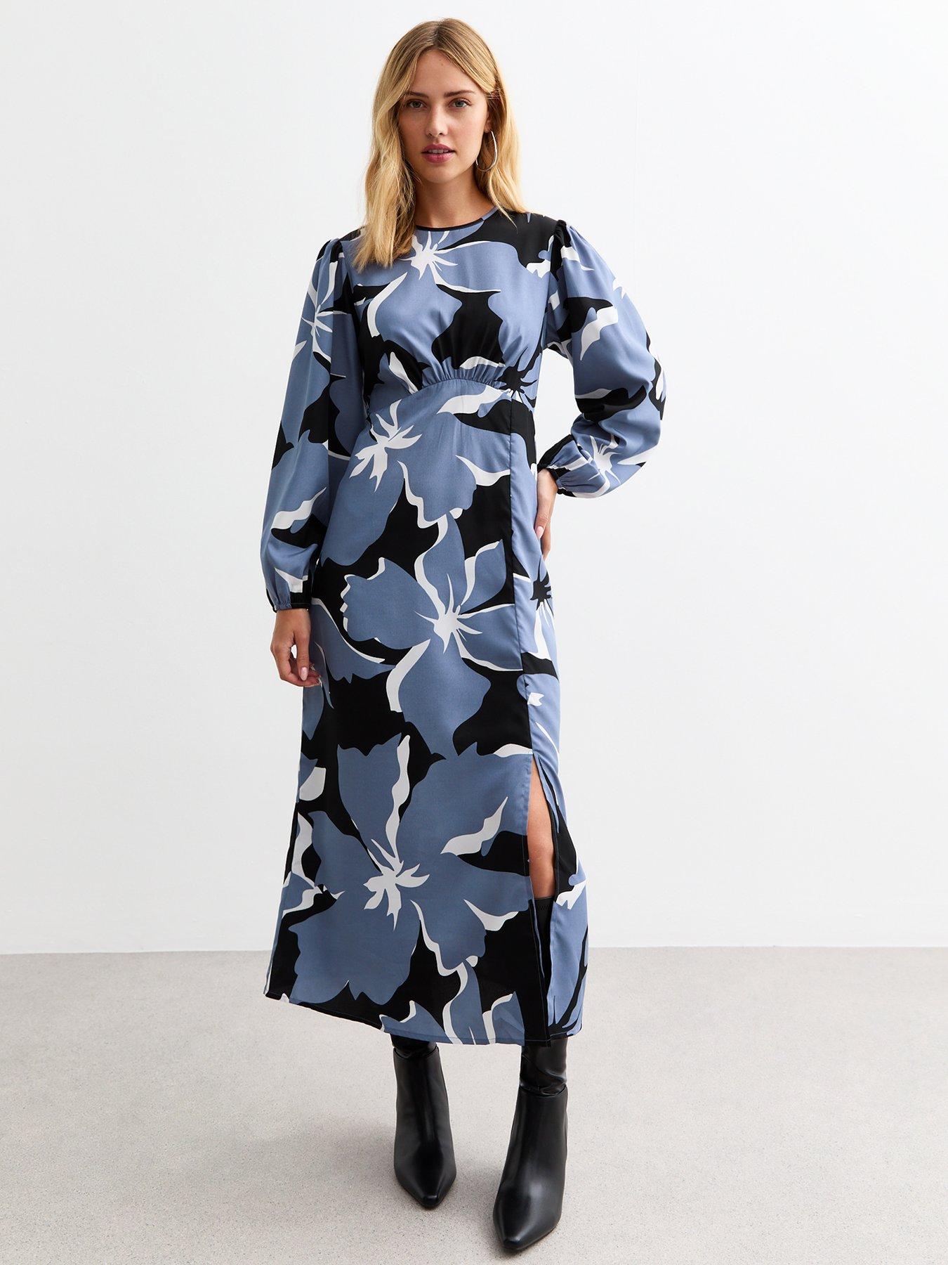 new-look-floral-print-a-line-midi-dress-blue