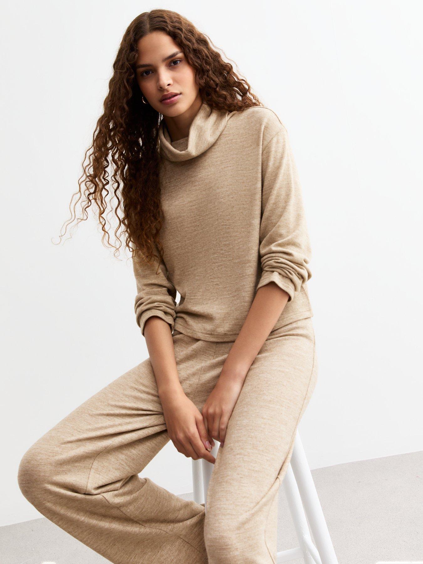 undefined Soft Touch Roll Neck Long Sleeve Top - Mink